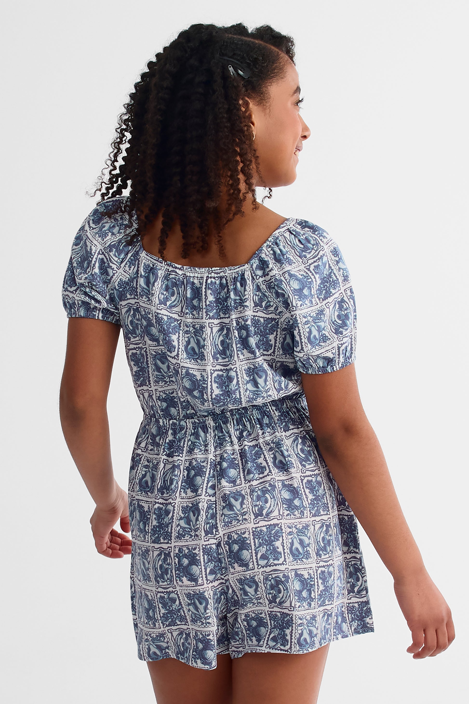 Robe à manches courtes imprimée - Ado fille && BLEU MULTI