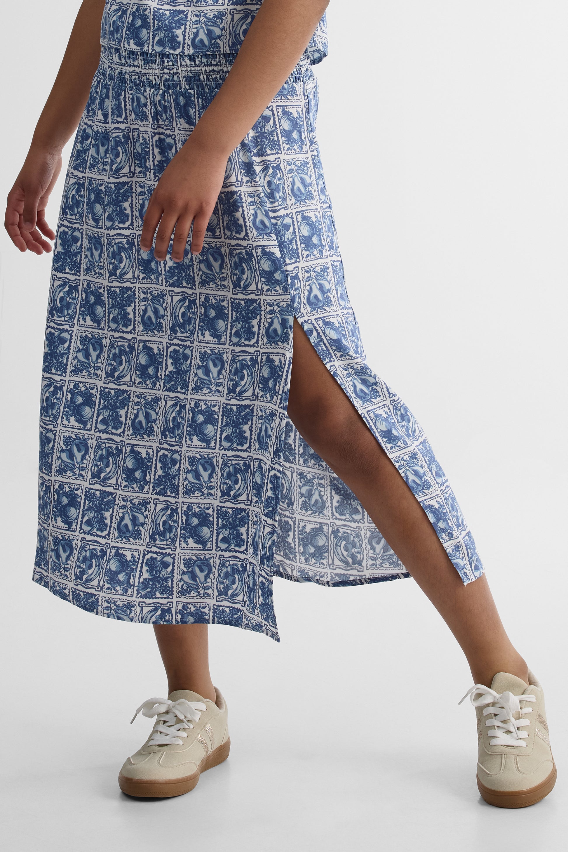Jupe longue maxi nid d'abeille - Ado fille && BLEU MULTI