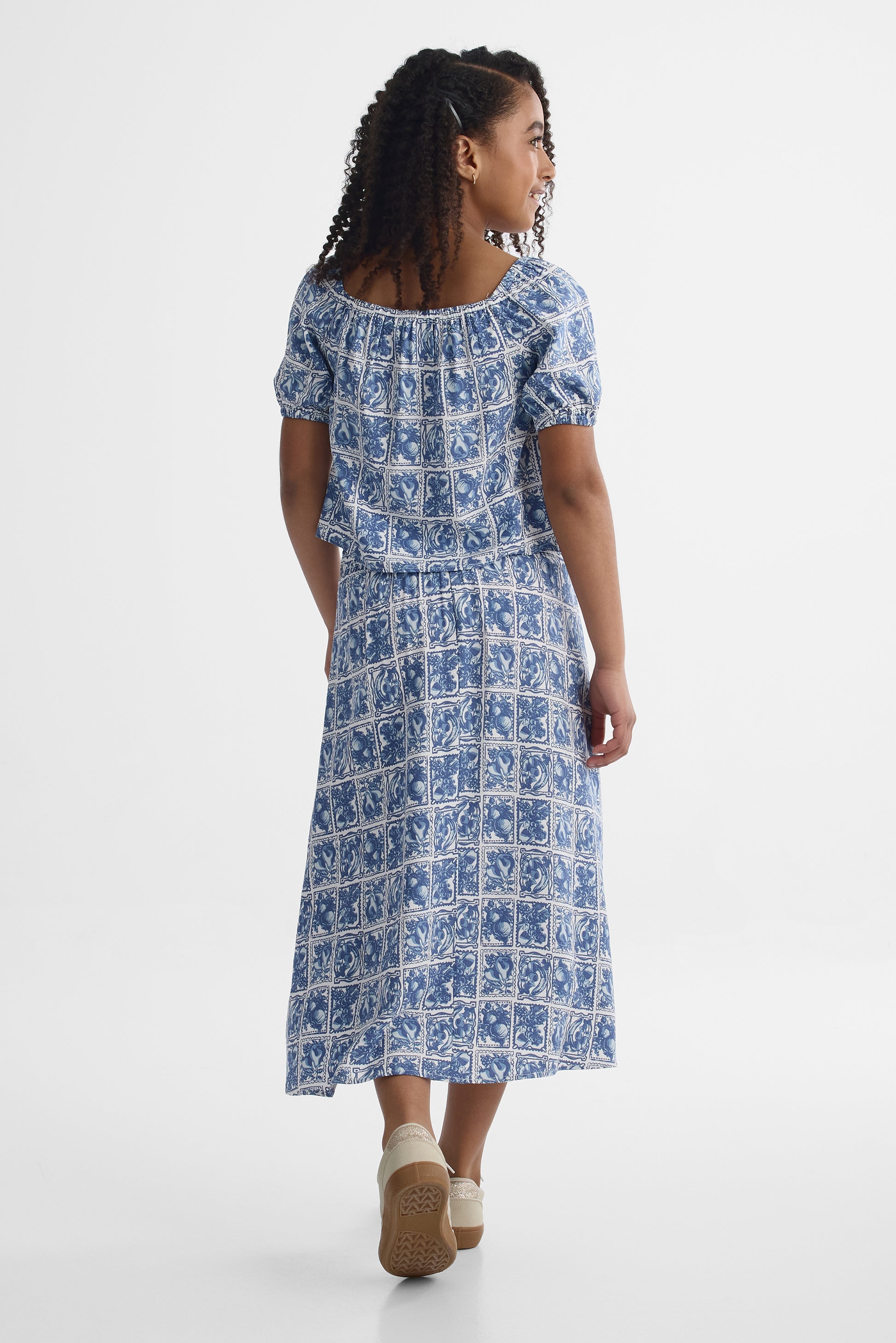 Jupe longue maxi nid d'abeille - Ado fille && BLEU MULTI