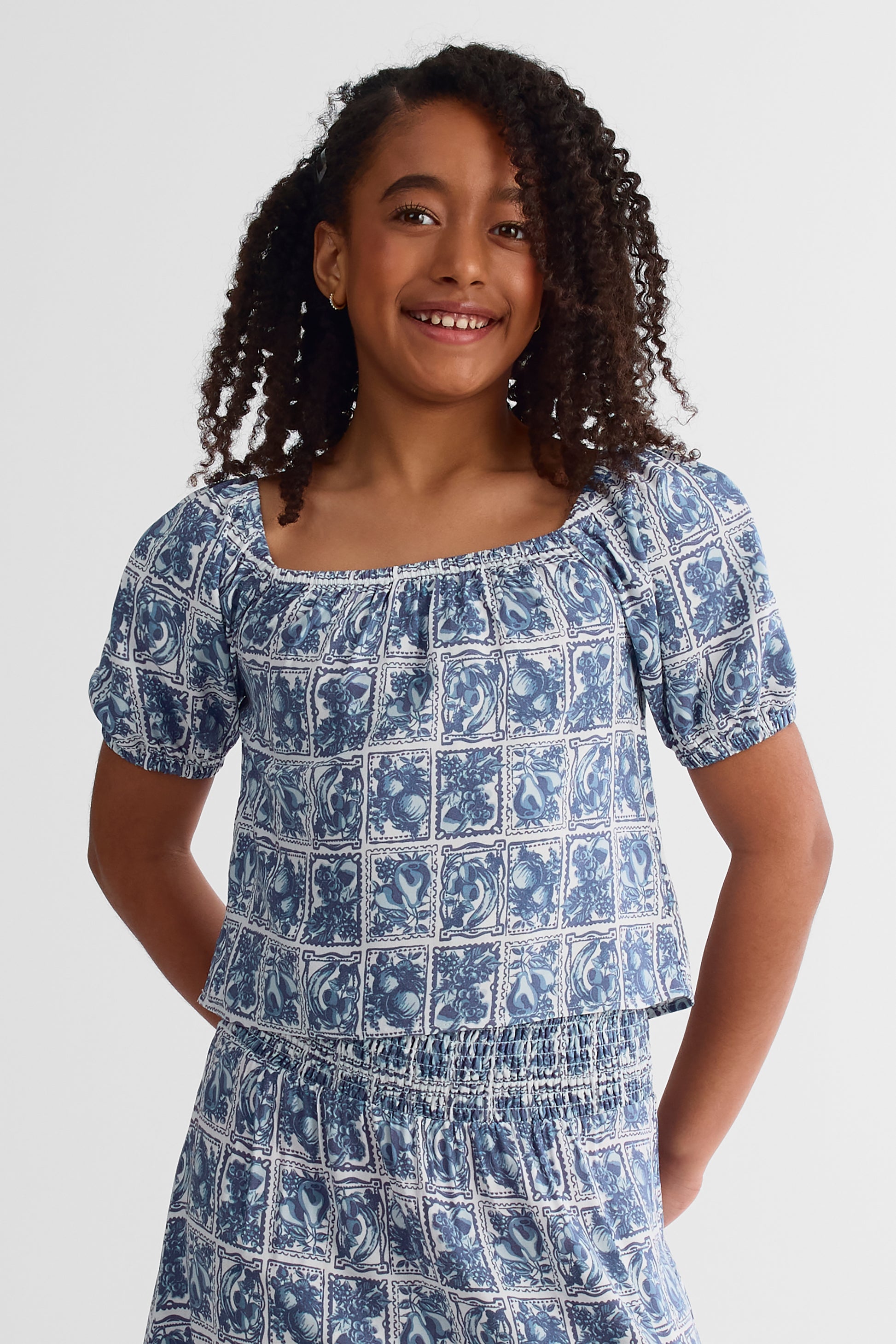 Blouse à manches courtes - Ado fille && BLEU MULTI