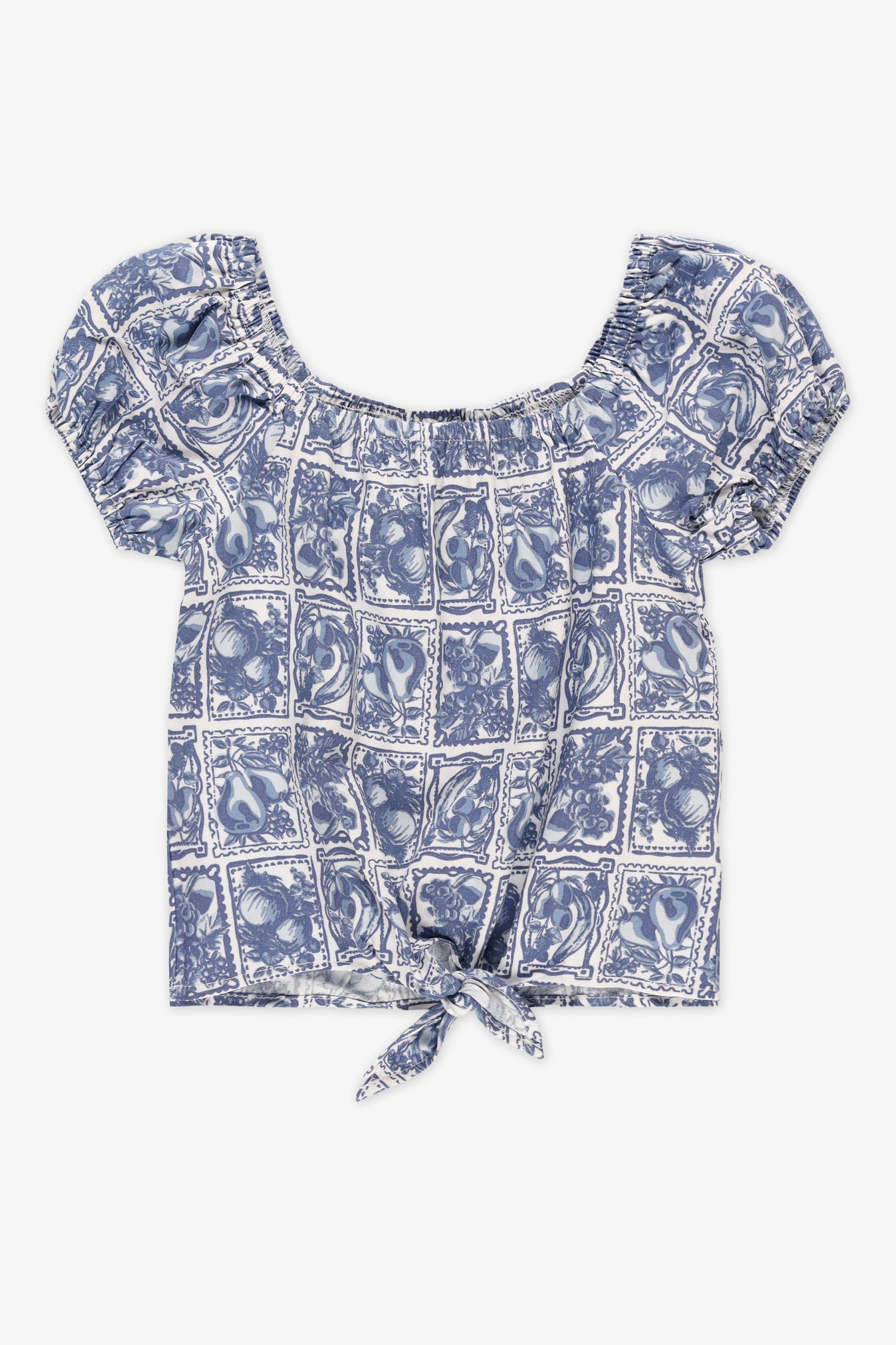 Blouse à manches courtes avec nœud - Enfant fille && BLEU MULTI