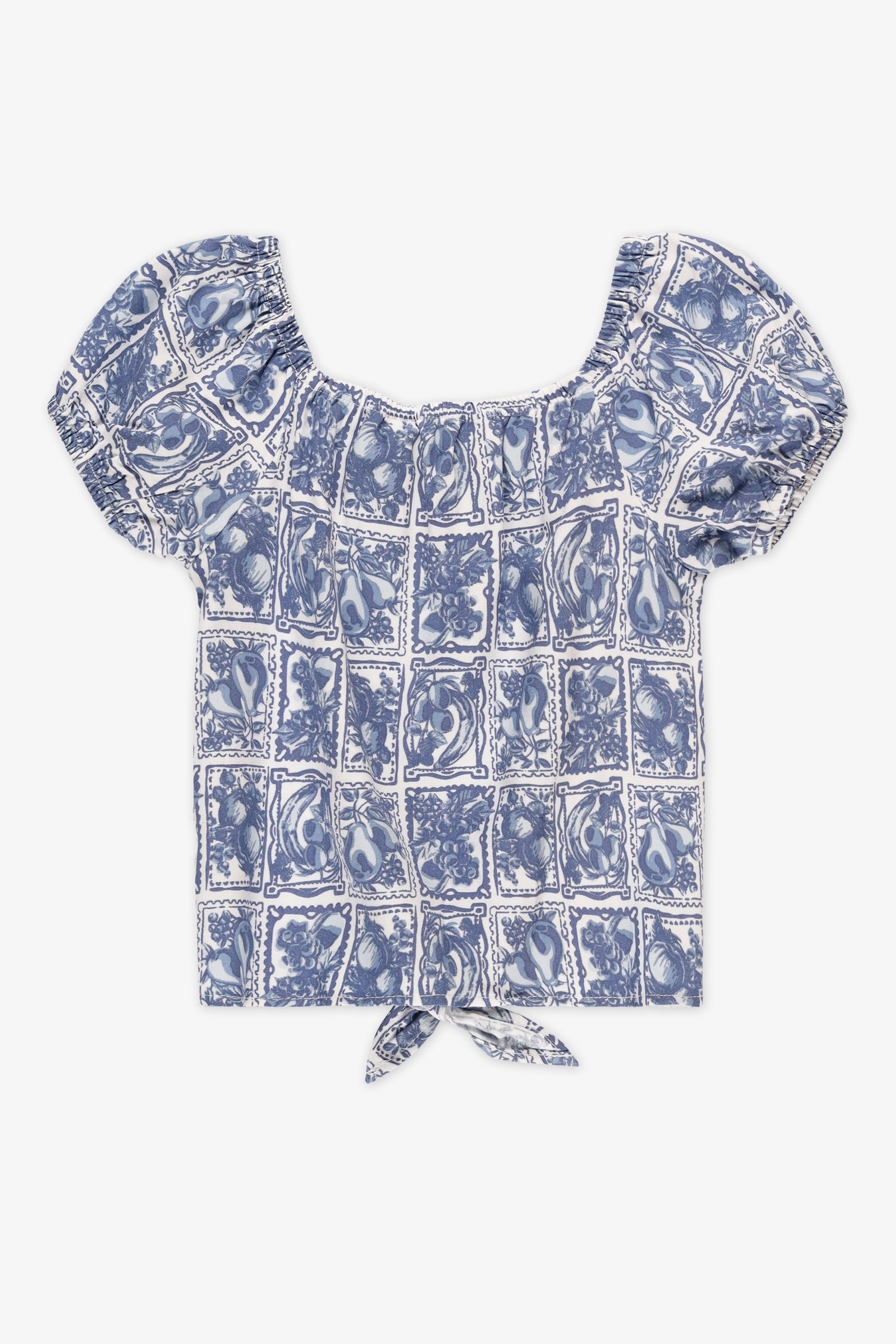 Blouse à manches courtes avec nœud - Enfant fille && BLEU MULTI