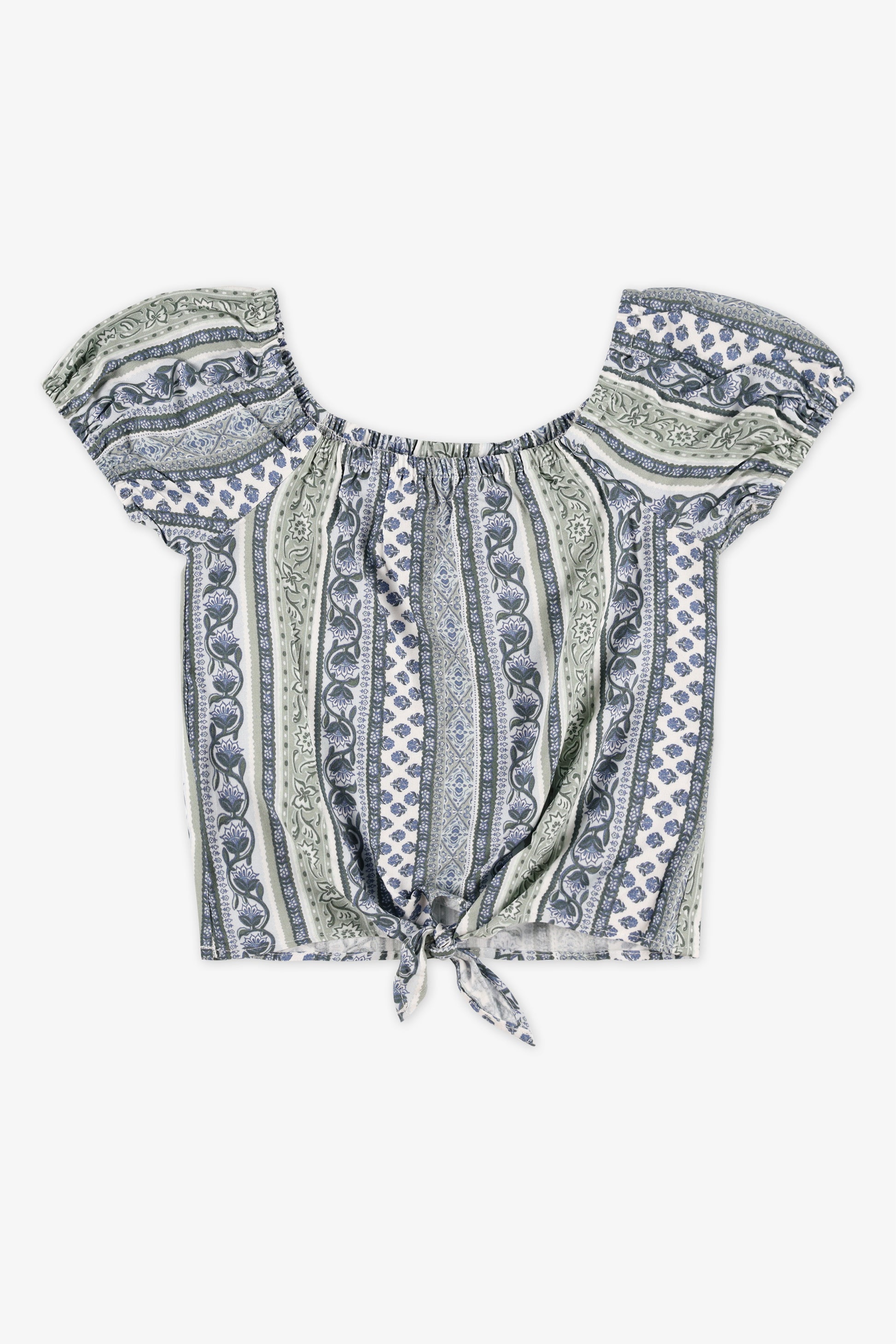 Blouse à manches courtes avec nœud - Enfant fille && VERT PALE