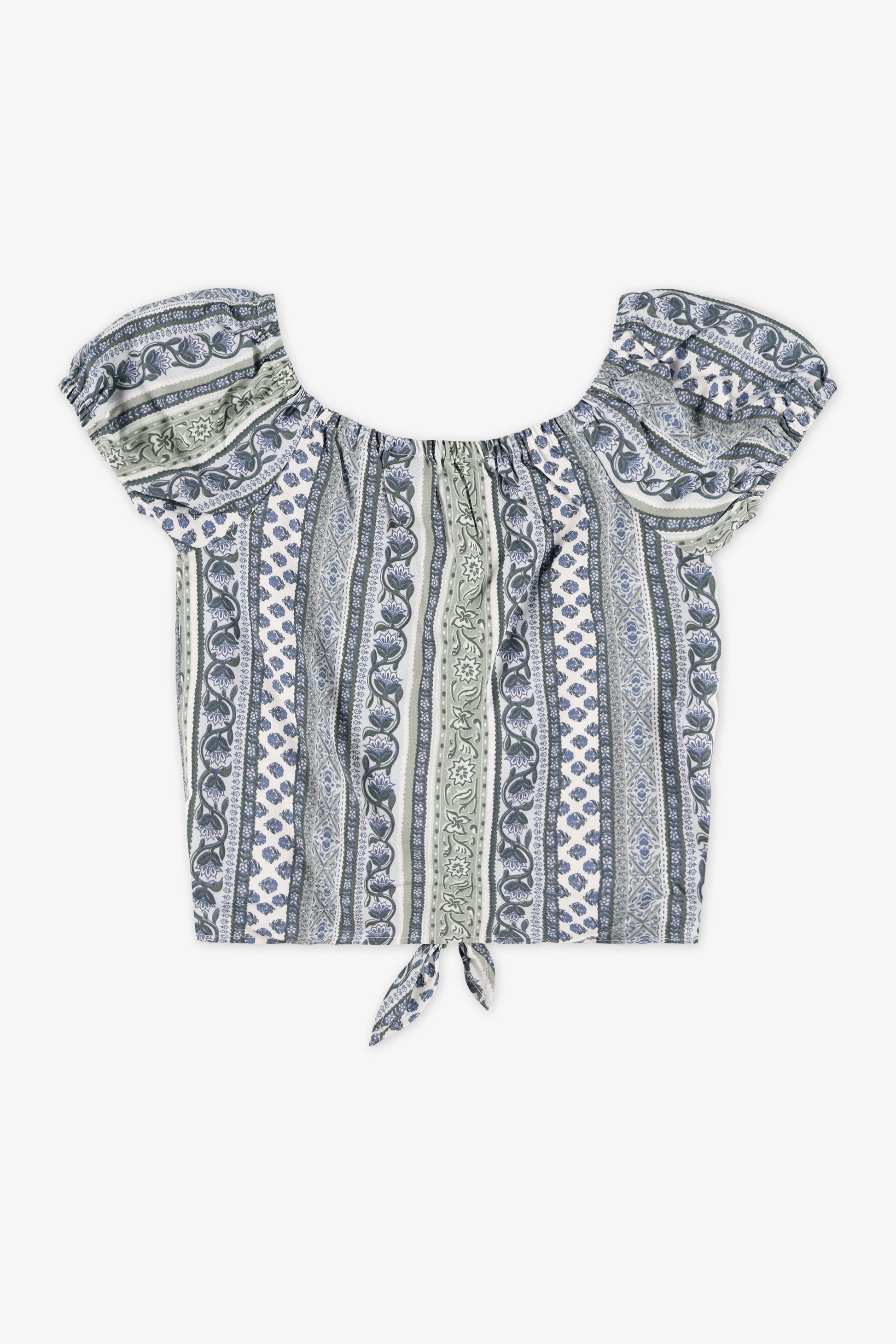 Blouse à manches courtes avec nœud - Enfant fille && VERT PALE