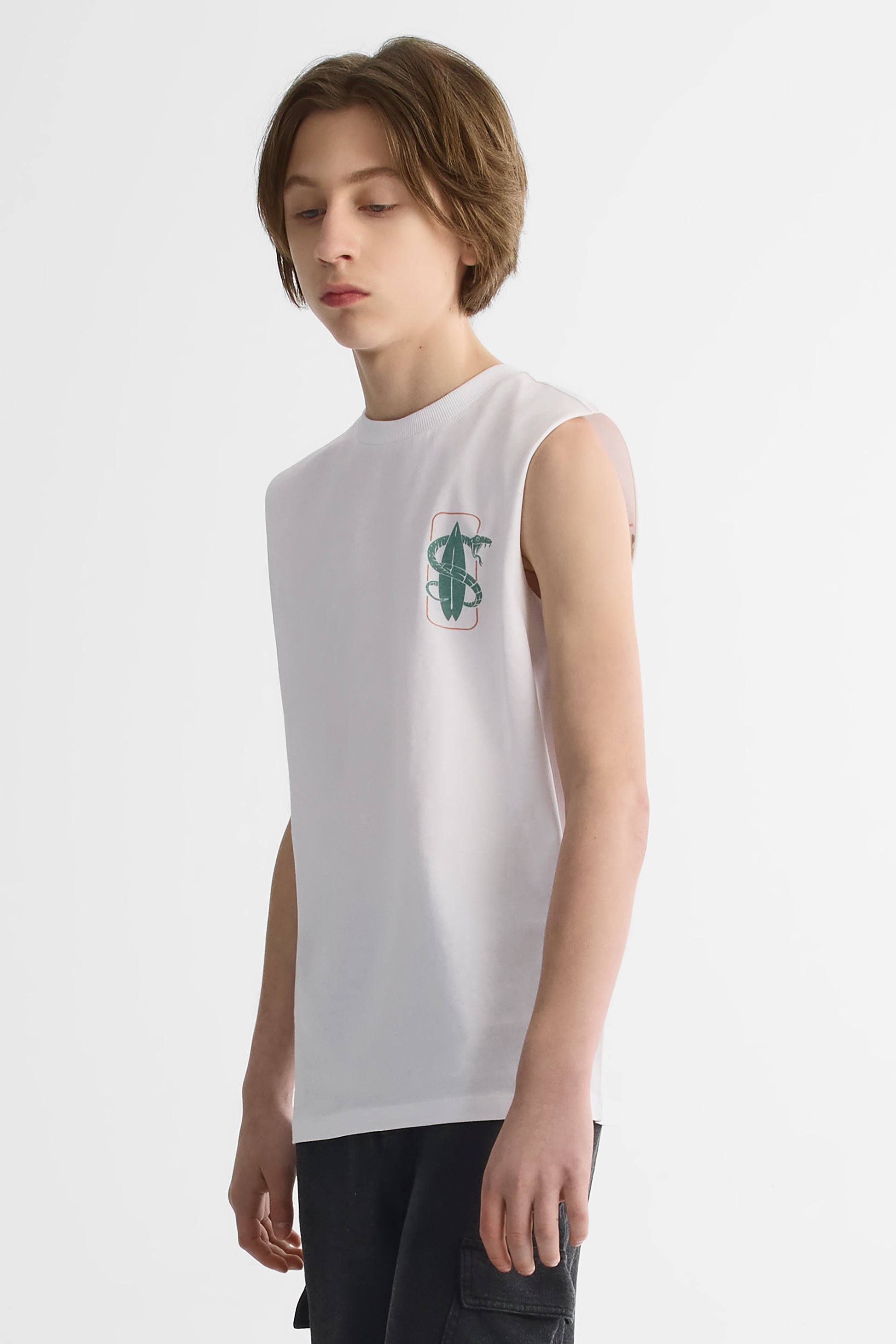 Camisole col rond imprimée - Ado garçon && BLANC