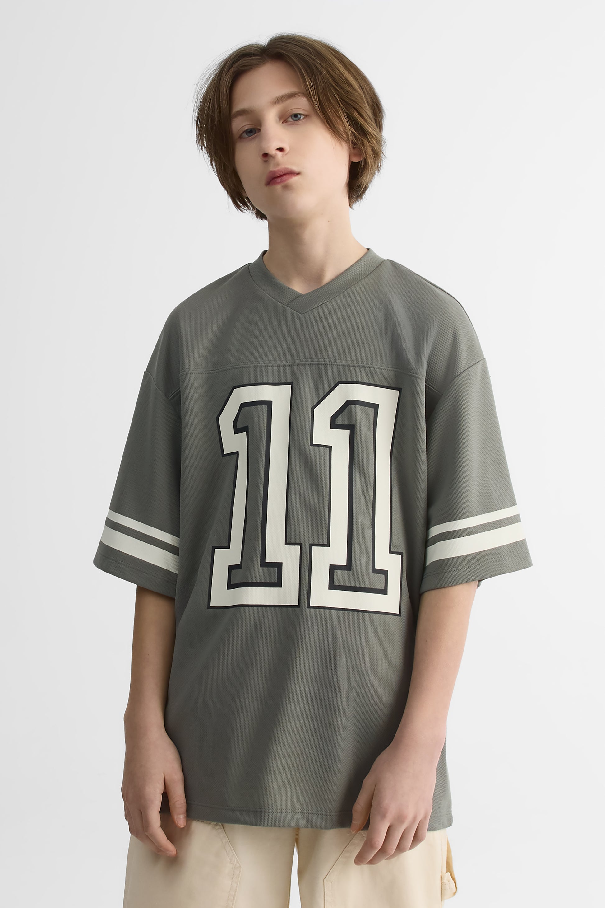 T-shirt col V oversize - Ado garçon && VERT DE GRIS