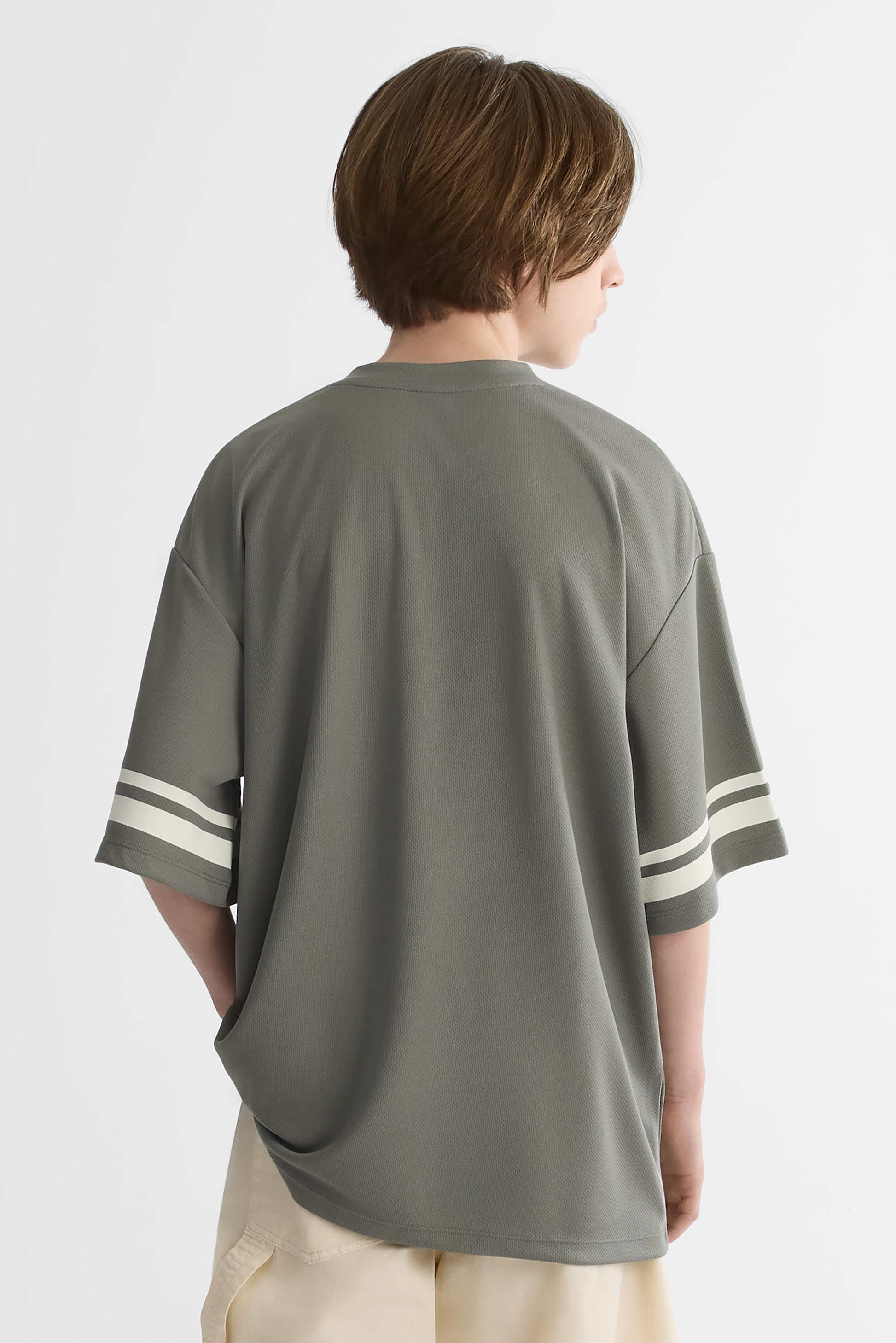 T-shirt col V oversize - Ado garçon && VERT DE GRIS