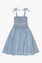 Robe nid d'abeille à fines bretelles - Enfant fille && DENIM PALE