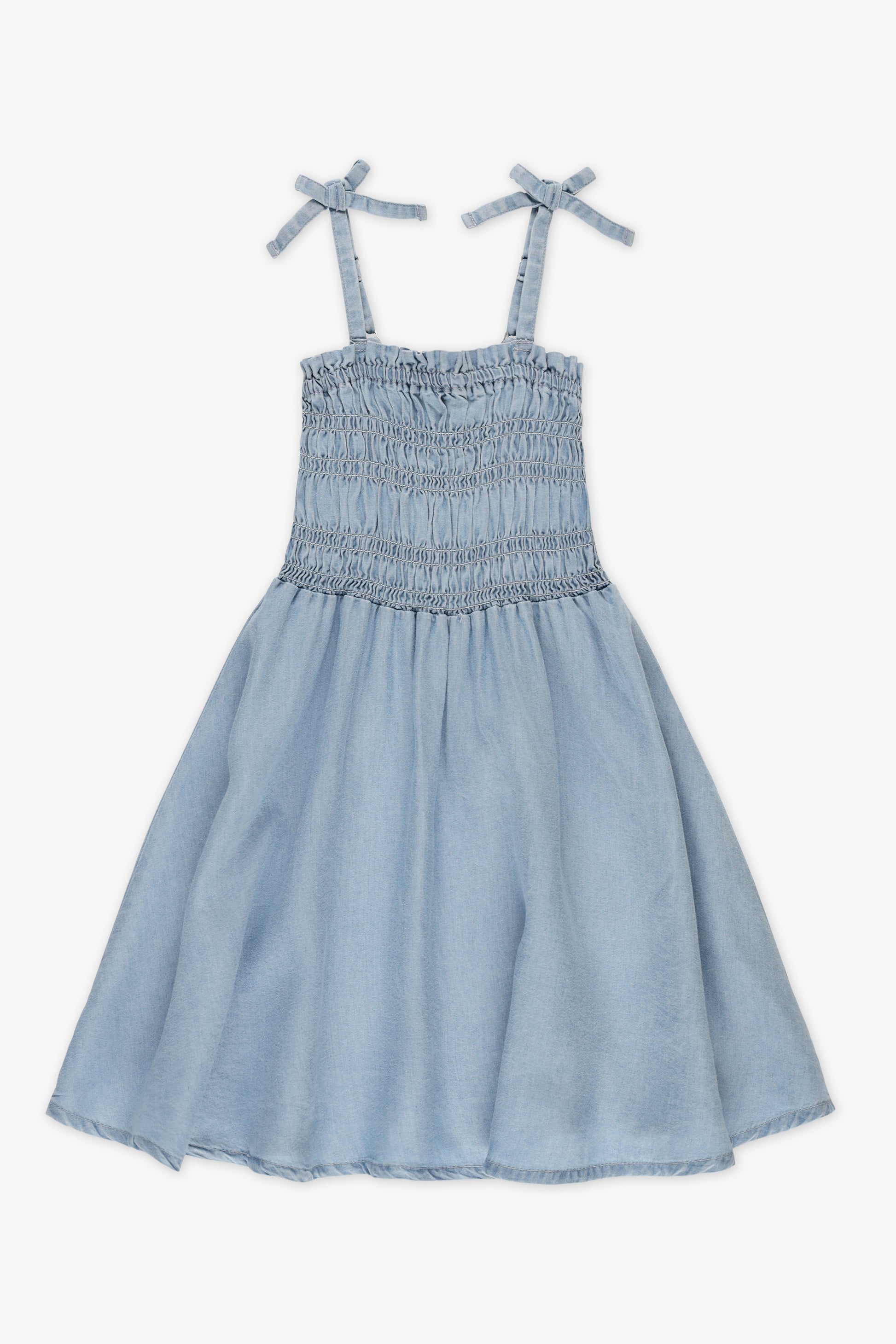 Robe nid d'abeille à fines bretelles - Enfant fille && DENIM PALE