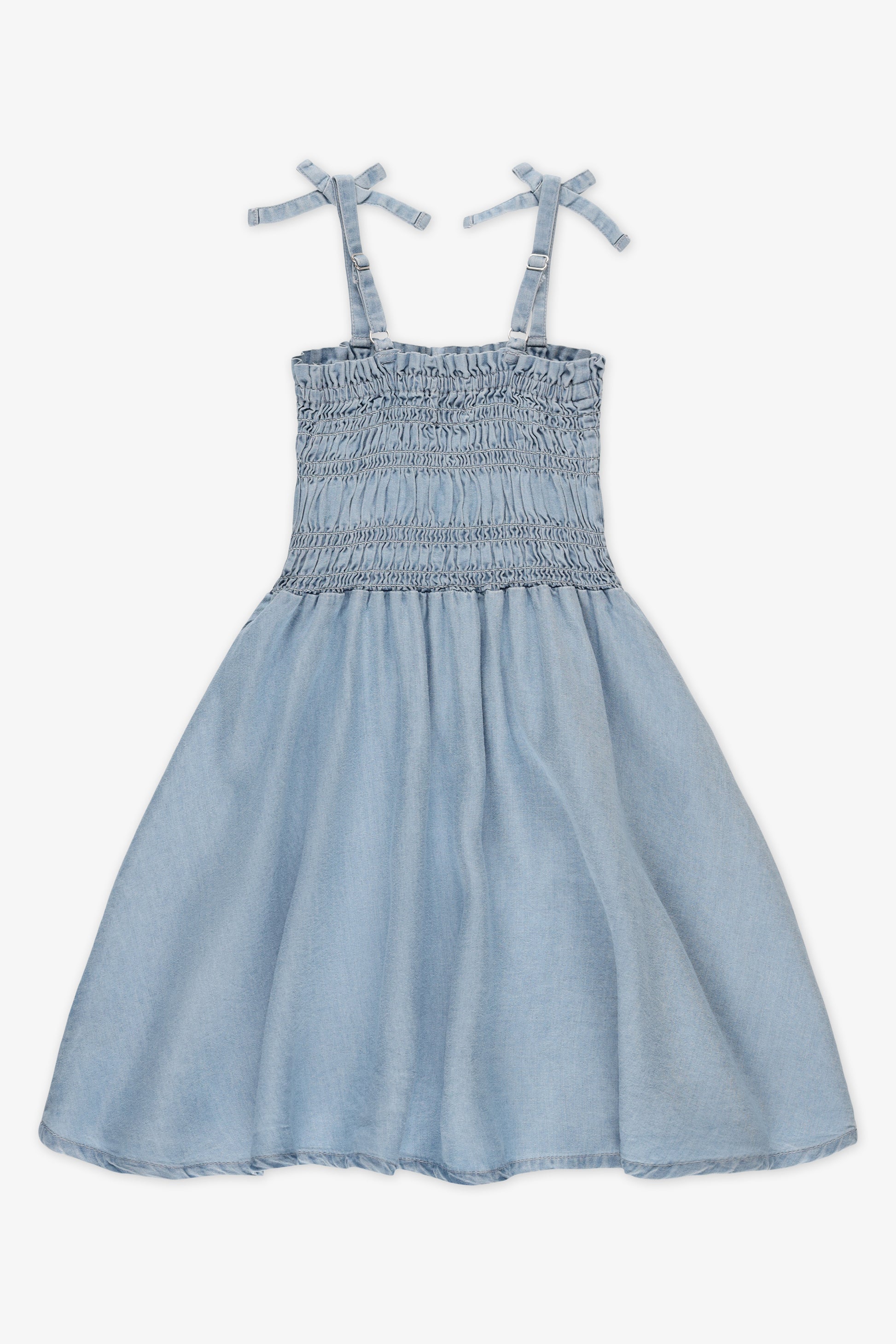 Robe nid d'abeille à fines bretelles - Enfant fille && DENIM PALE