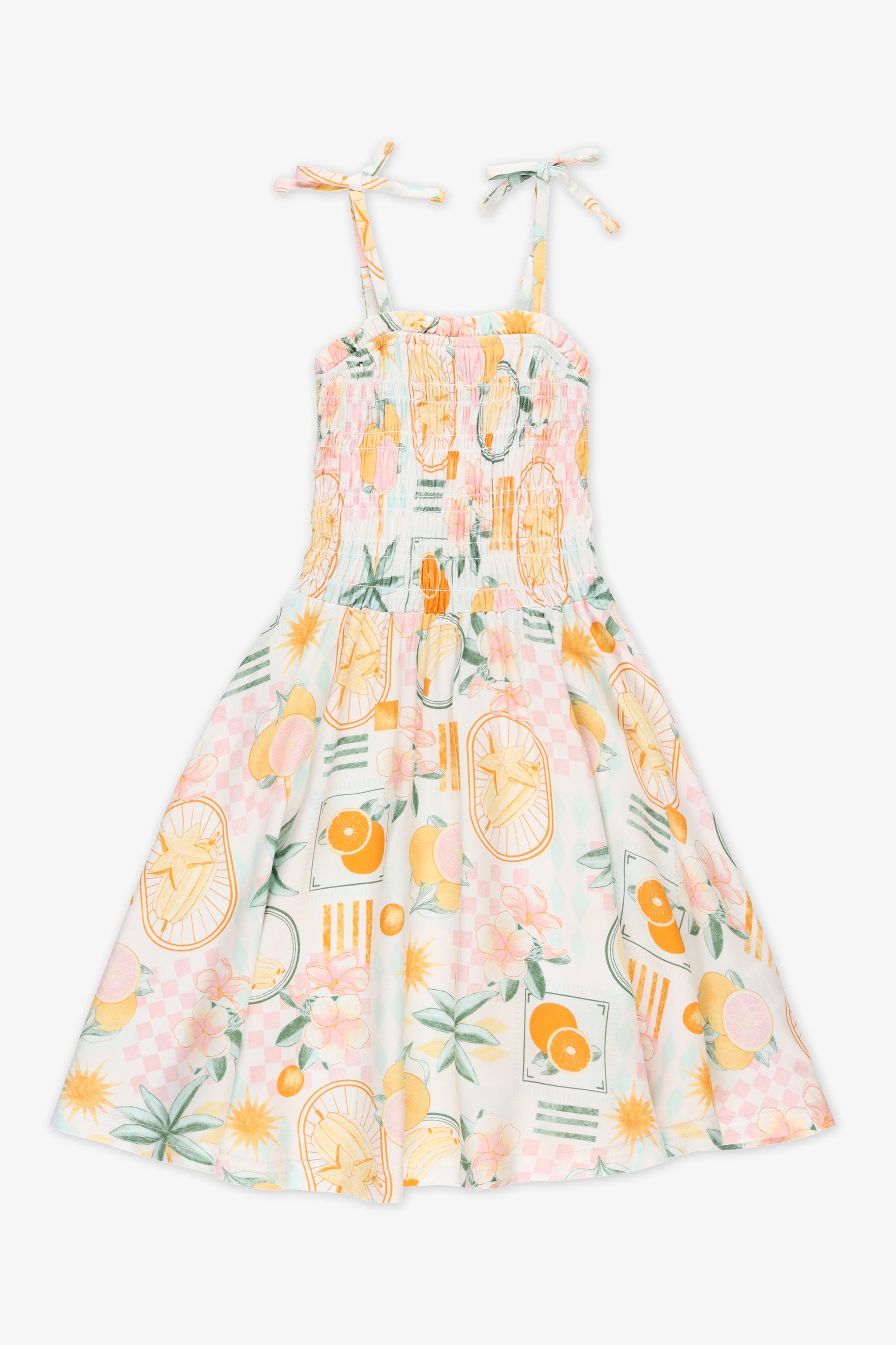 Robe nid d'abeille à fines bretelles - Enfant fille && BLANC MULTI