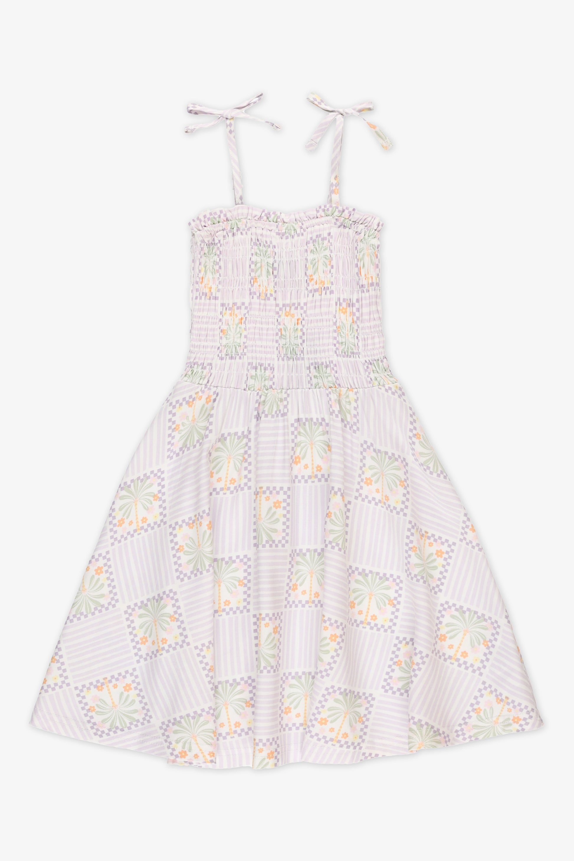 Robe nid d'abeille à fines bretelles - Enfant fille && LILAS MULTI