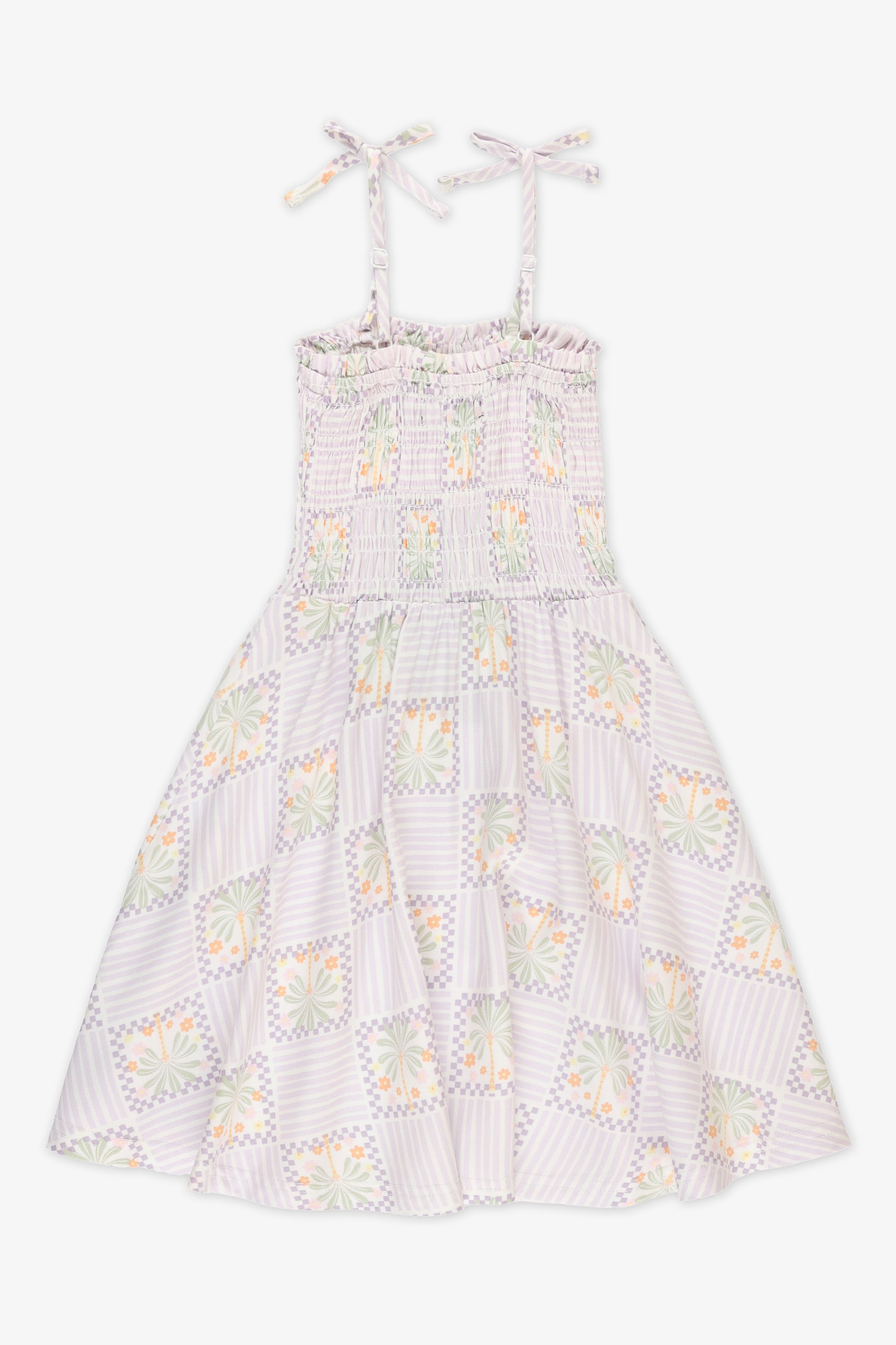 Robe nid d'abeille à fines bretelles - Enfant fille && LILAS MULTI
