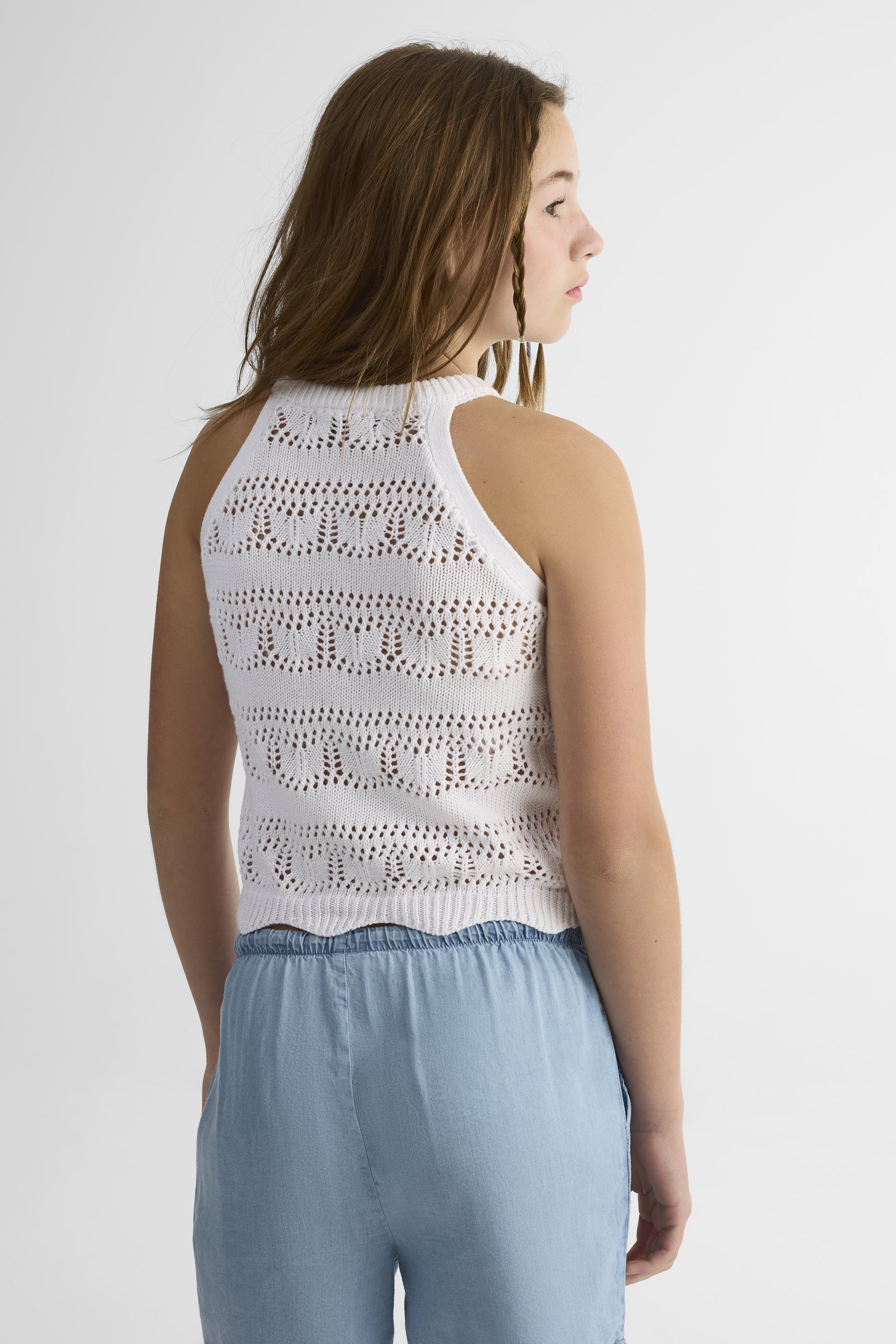 Camisole en tricot à ourlet festonné - Ado fille && BLANC