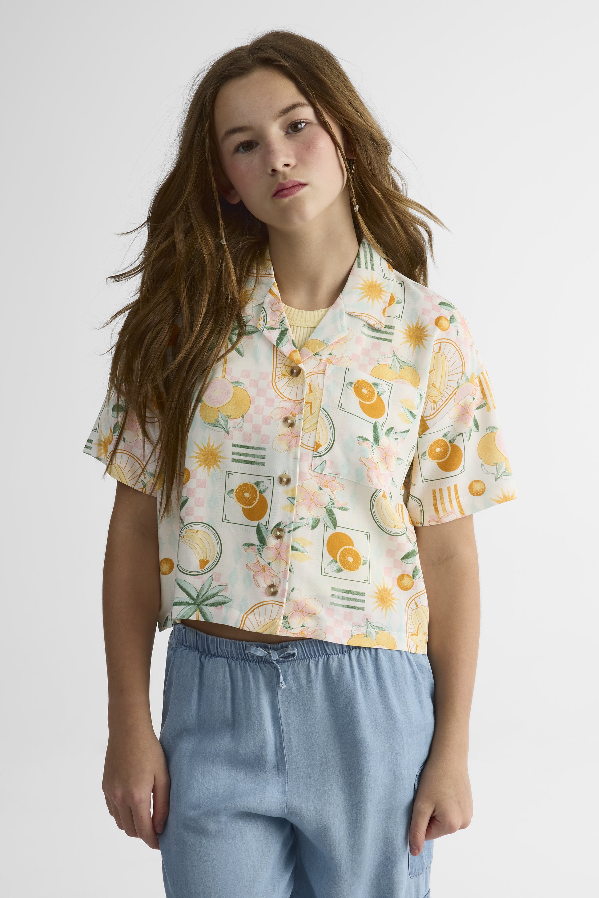 Chemisier à manches courtes à motifs - Ado fille && BLANC MULTI