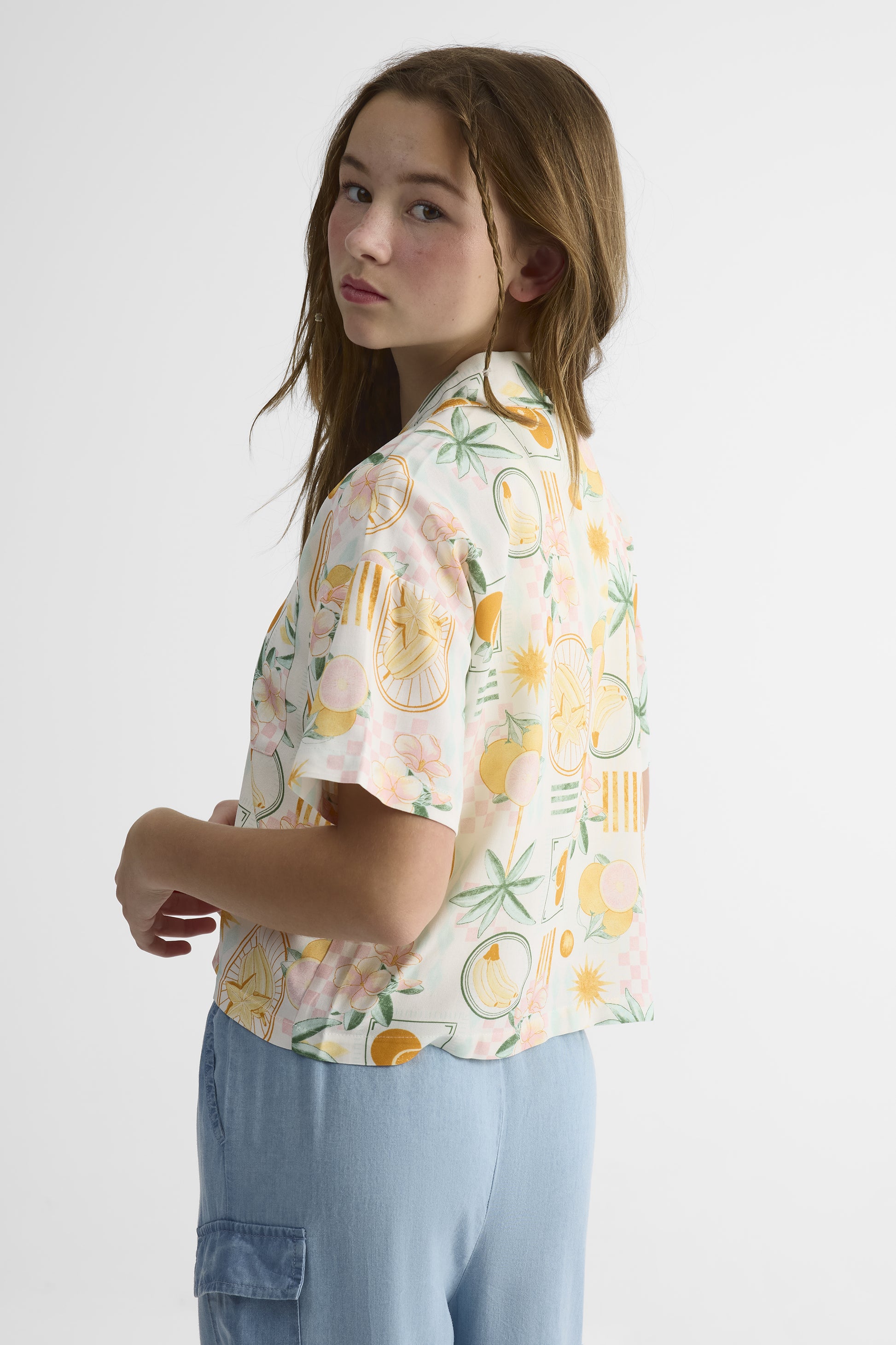 Chemisier à manches courtes à motifs - Ado fille && BLANC MULTI