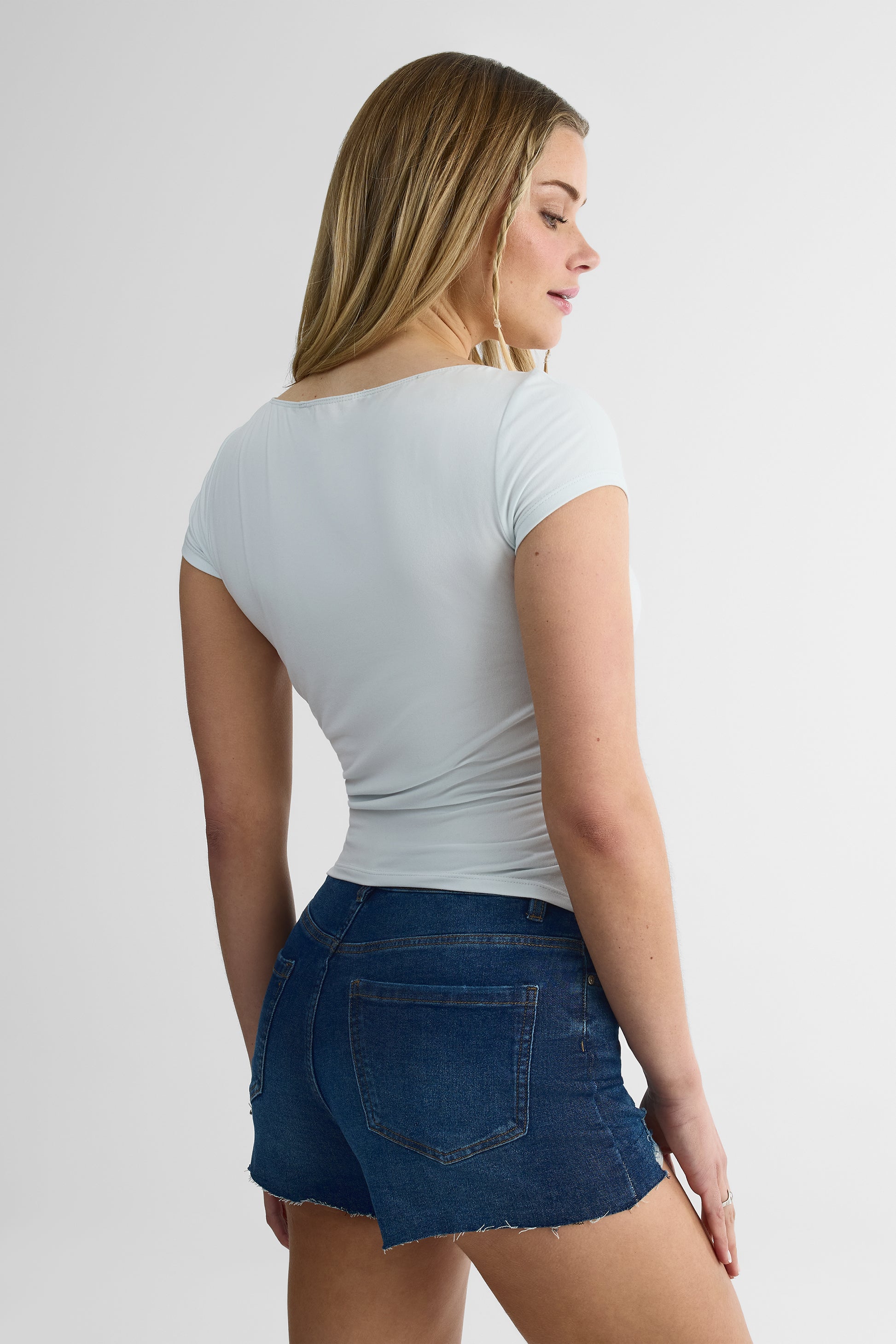 T-shirt à manches courtes col bateau - Femme && BLEU