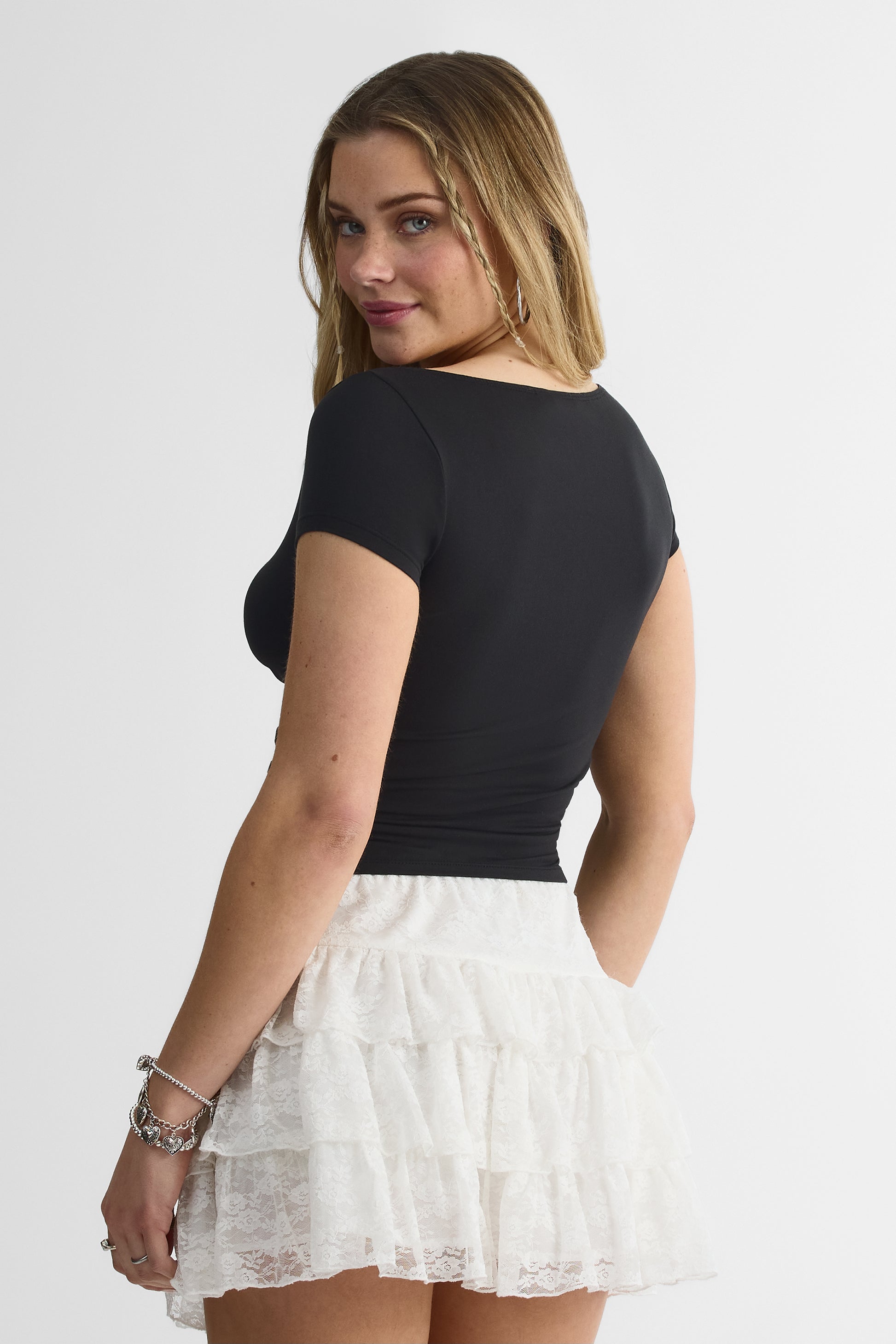 T-shirt à manches courtes col bateau - Femme && NOIR