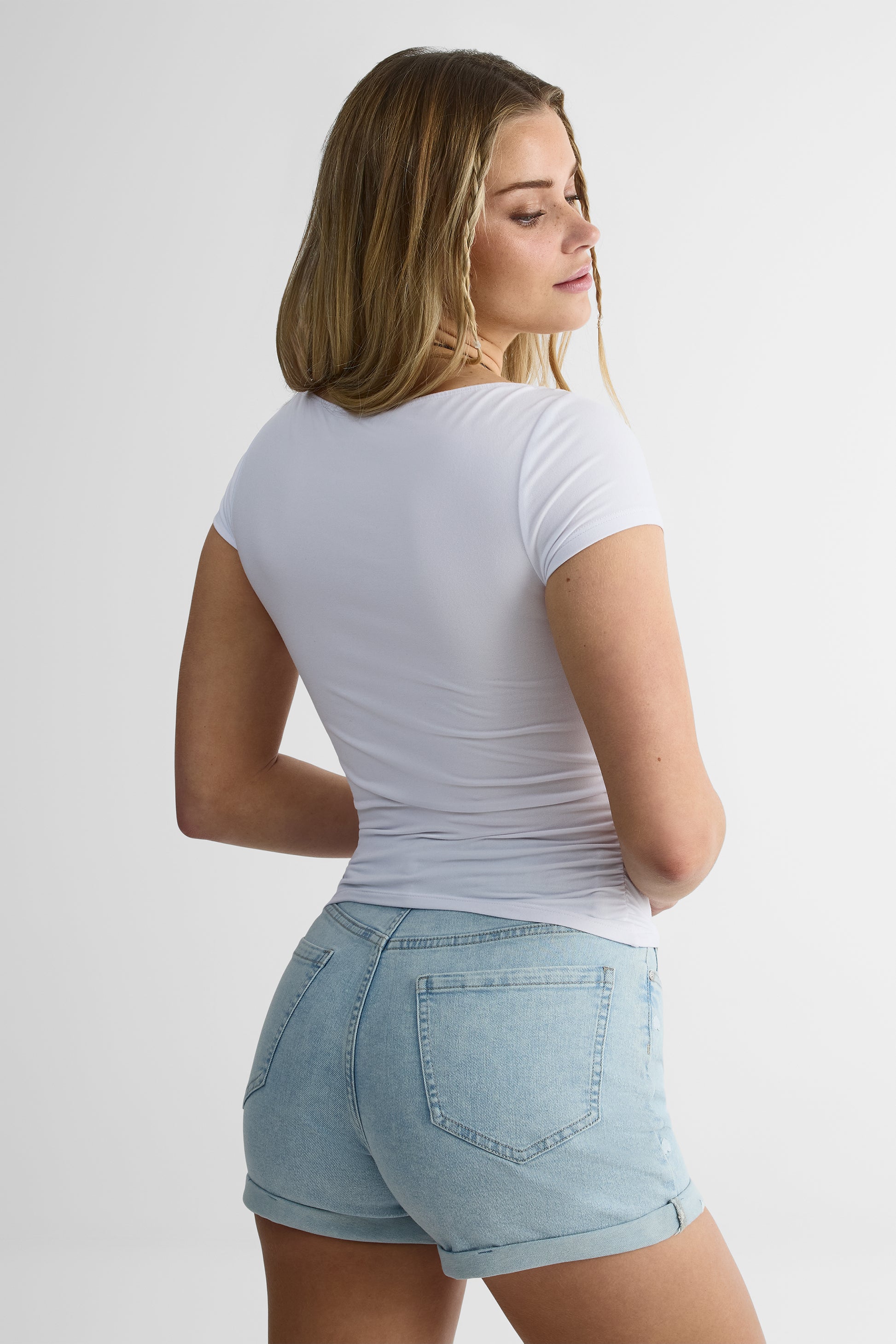 T-shirt à manches courtes col bateau - Femme && BLANC