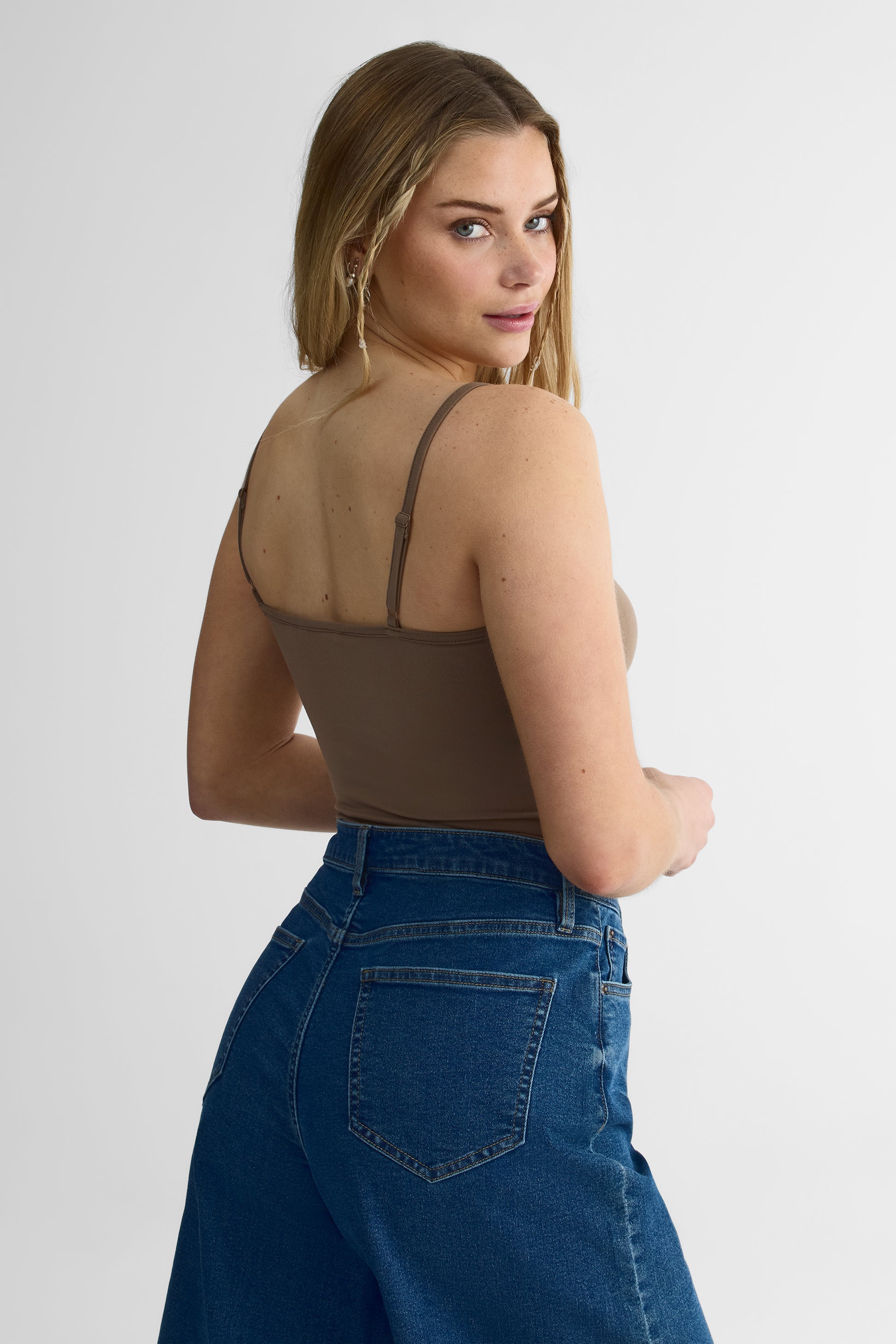 Camisole bodycon en jersey pêche - Femme && BRUN