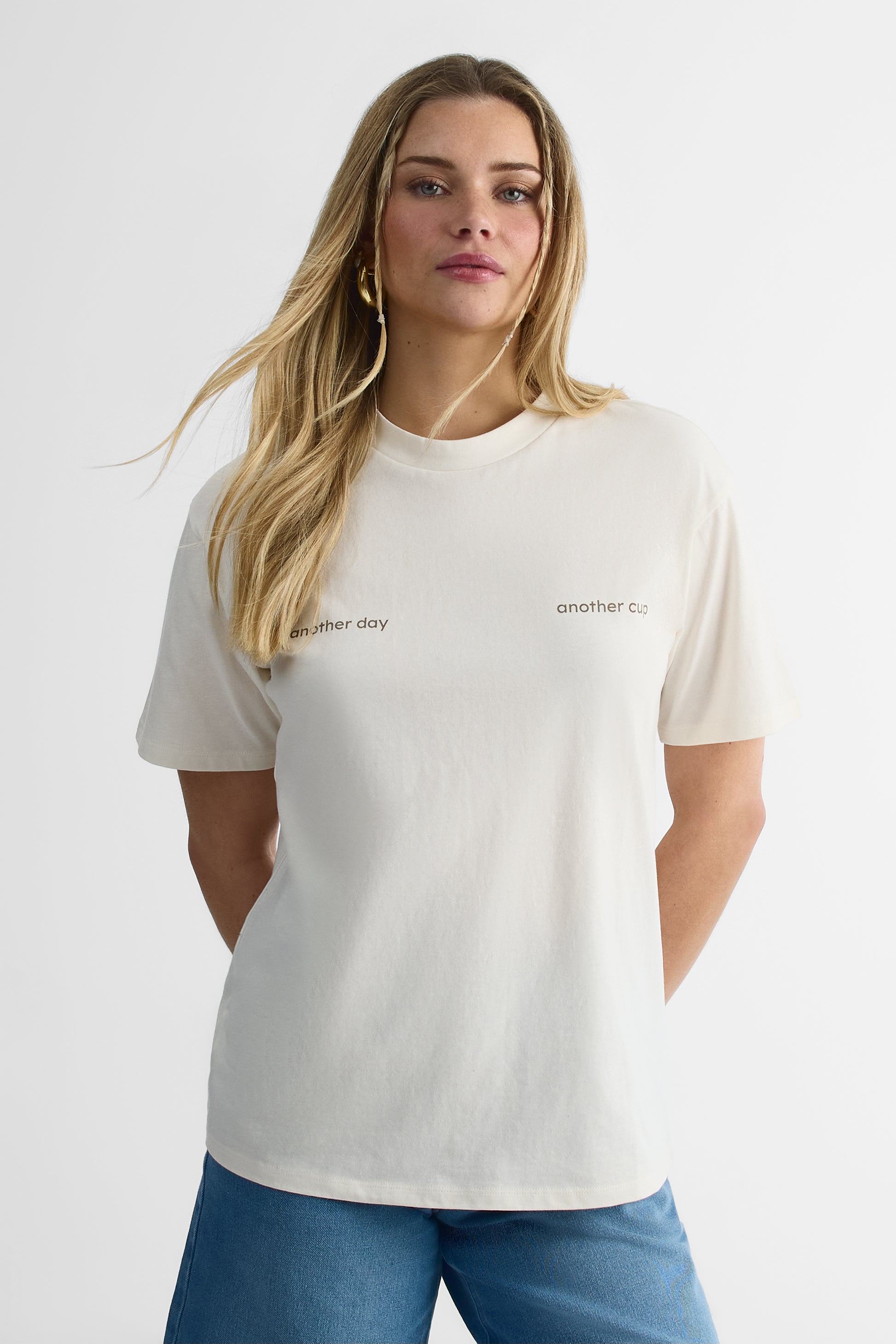 T-shirt oversize en coton - Jeune femme && BLANC CASSÉ