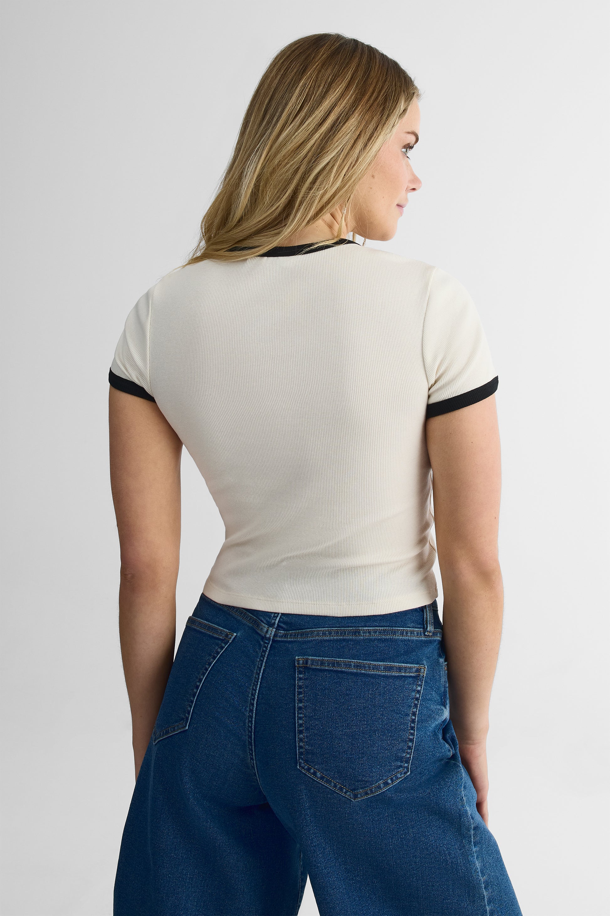 T-shirt Ringer col rond - Ado fille && BLANC CASSÉ