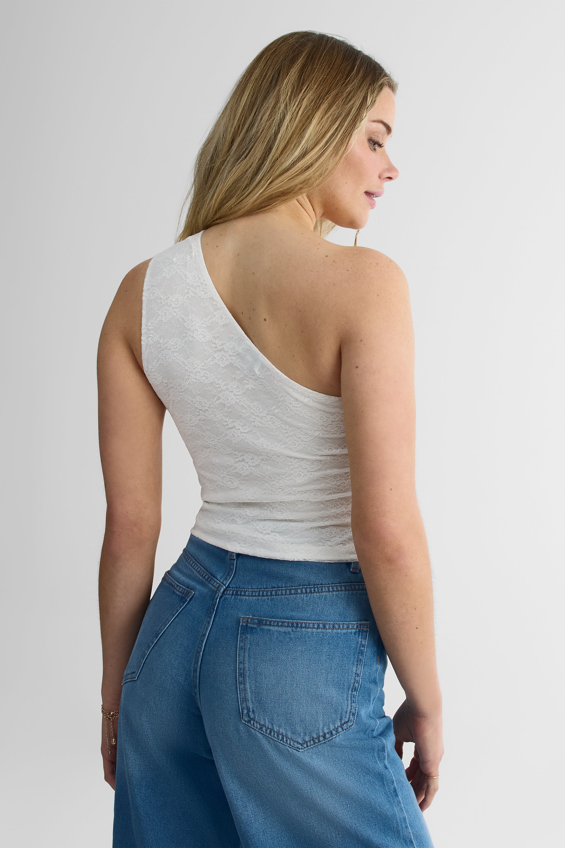 Camisole en dentelle à épaule dénudée - Ado fille && BLANC