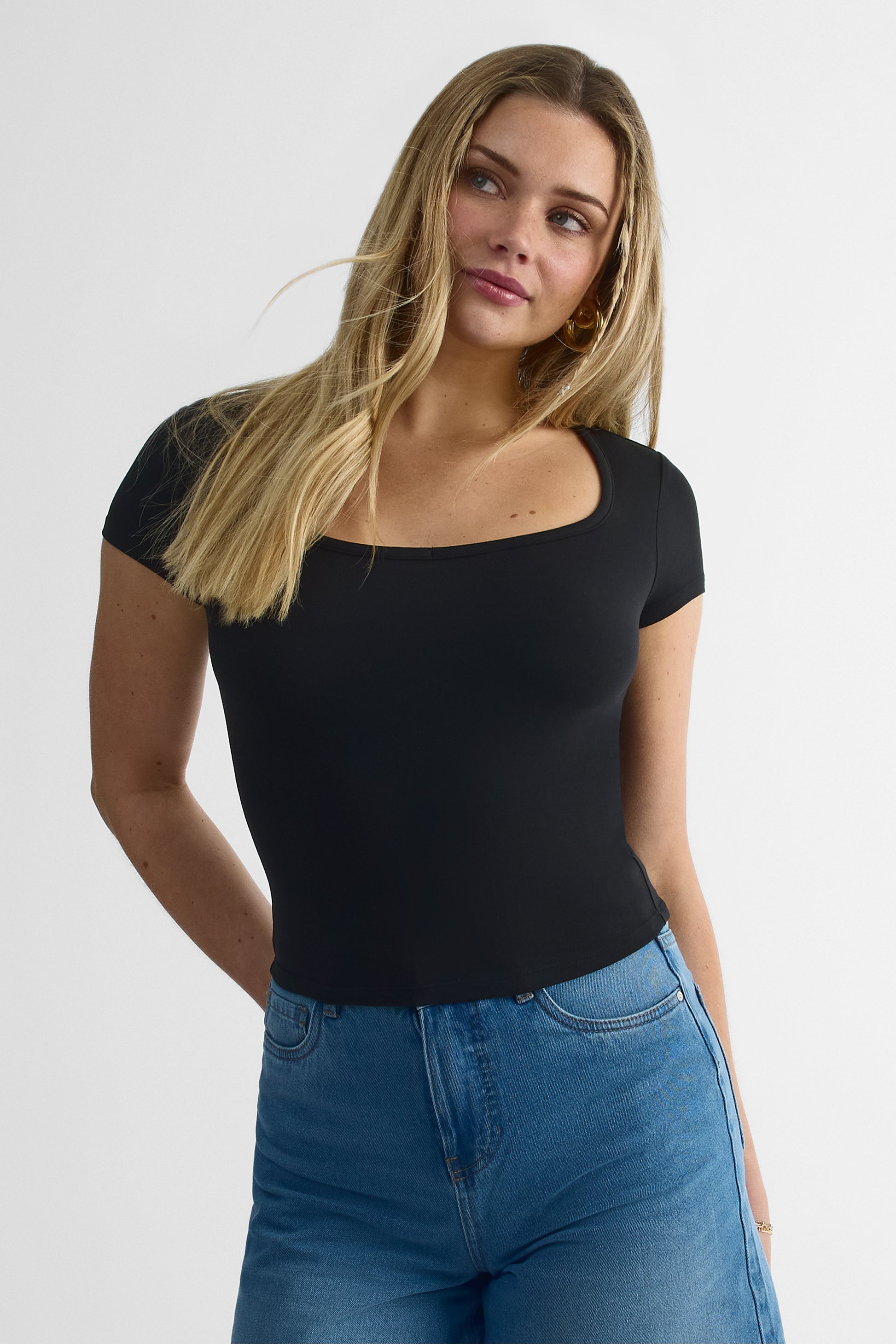 T-shirt à manches courtes bodycon - Jeune femme && NOIR