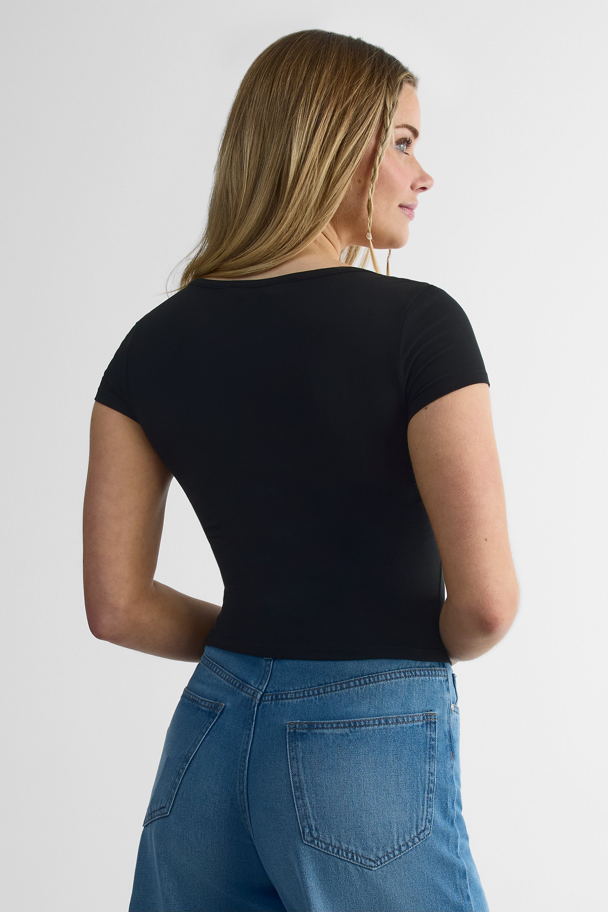 T-shirt à manches courtes bodycon - Jeune femme && NOIR