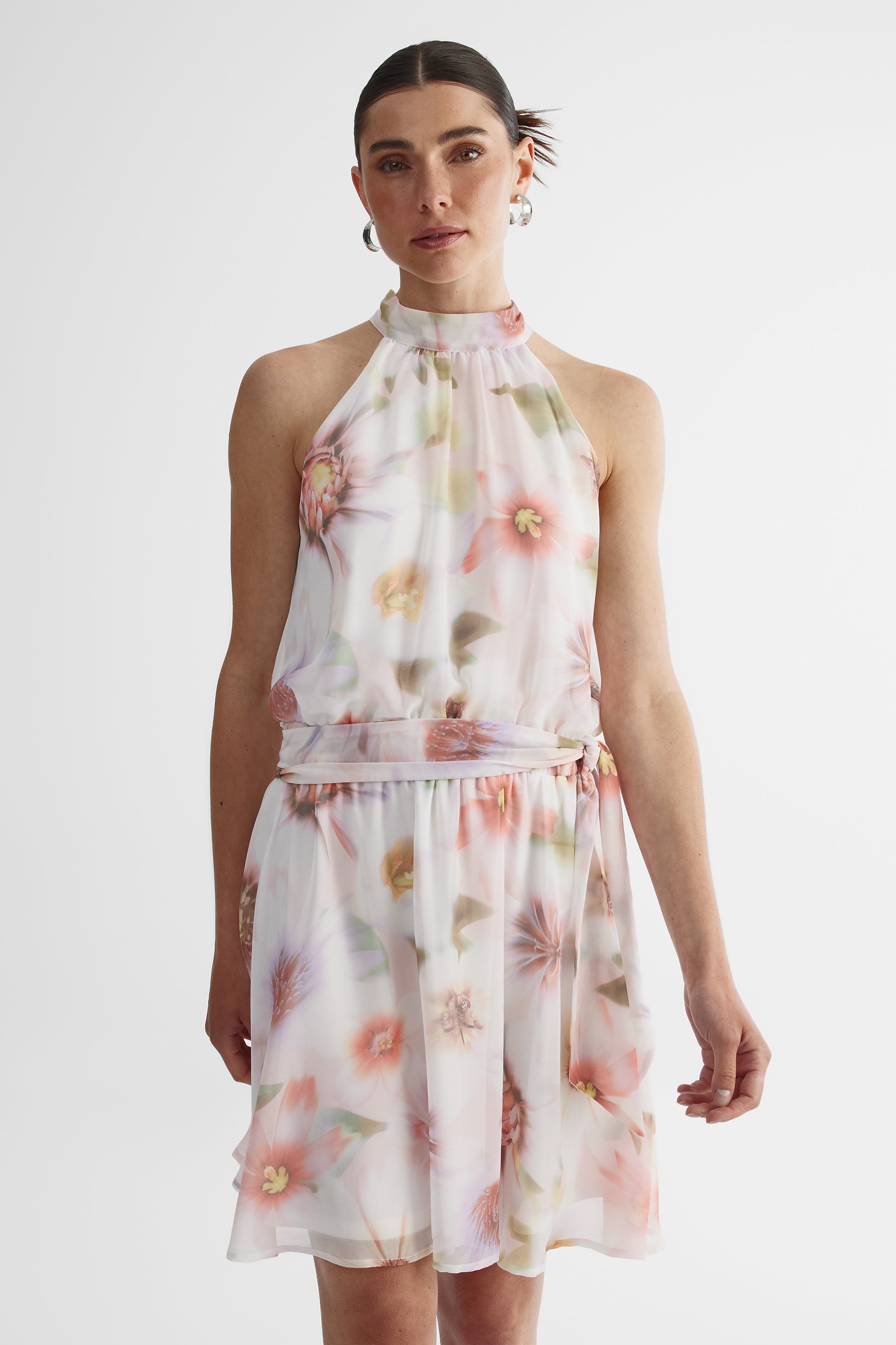 Robe mini sans manches dos noué - Femme && BLANC CASSÉ/MULTI
