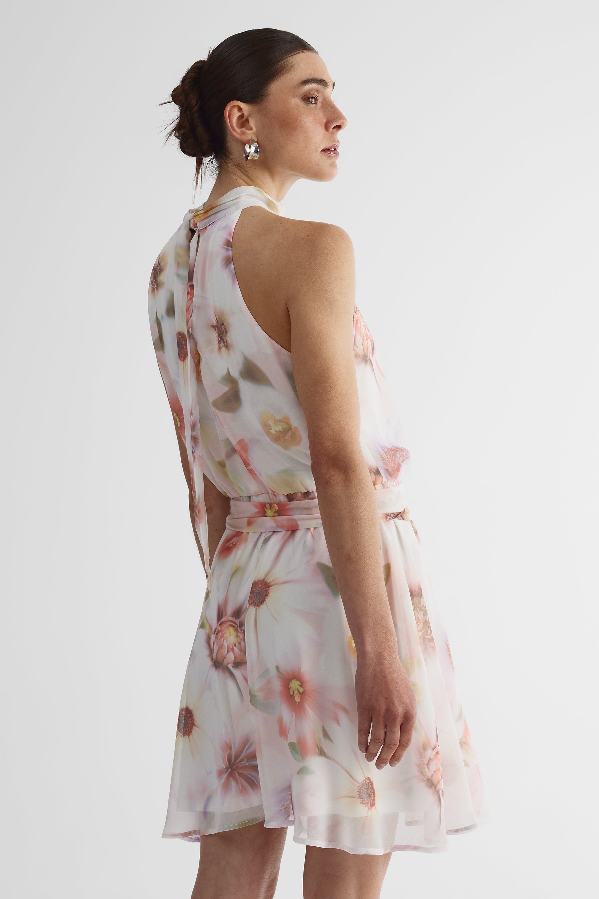 Robe mini sans manches dos noué - Femme && BLANC CASSÉ/MULTI