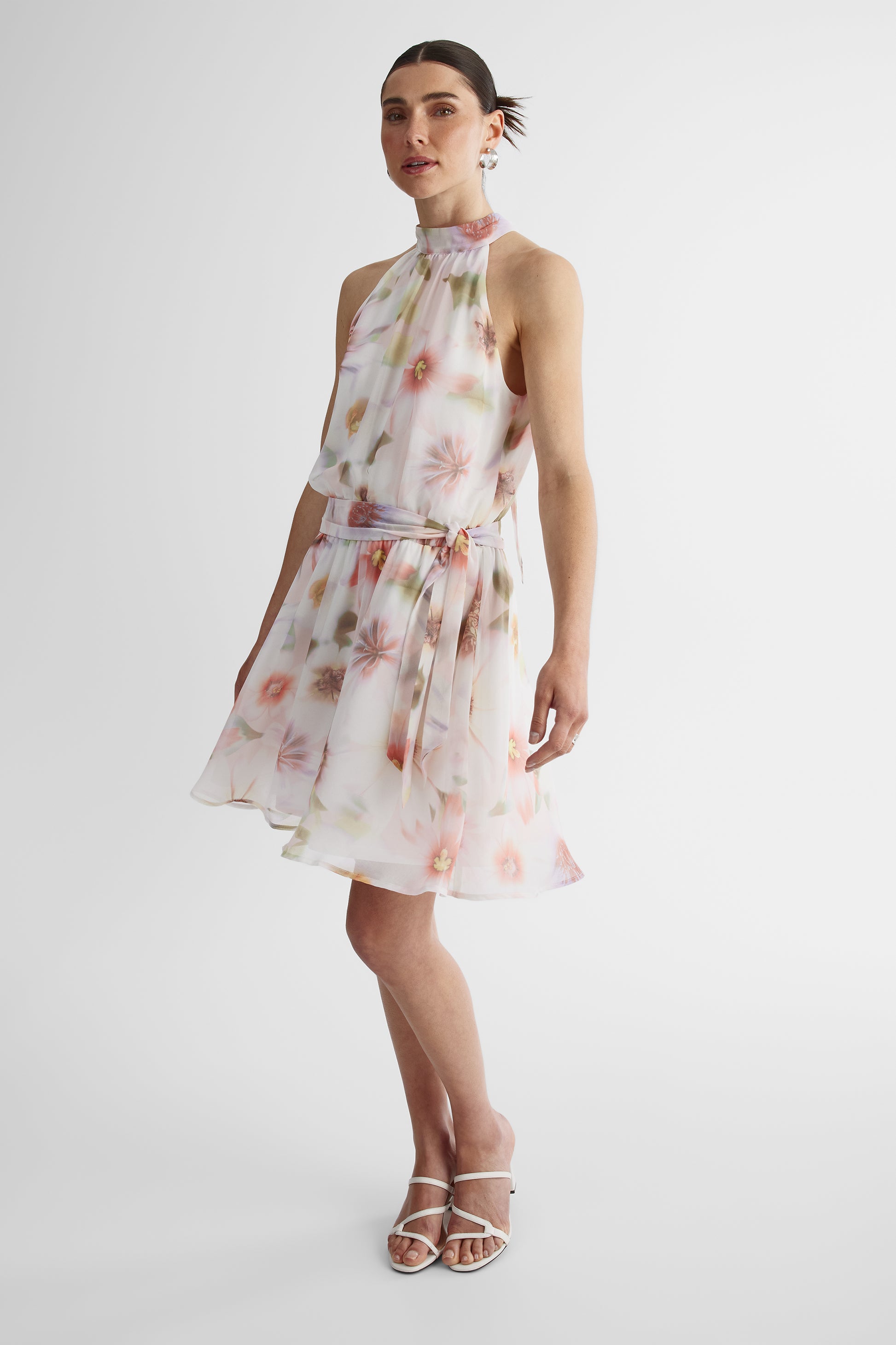 Robe mini sans manches dos noué - Femme && BLANC CASSÉ/MULTI
