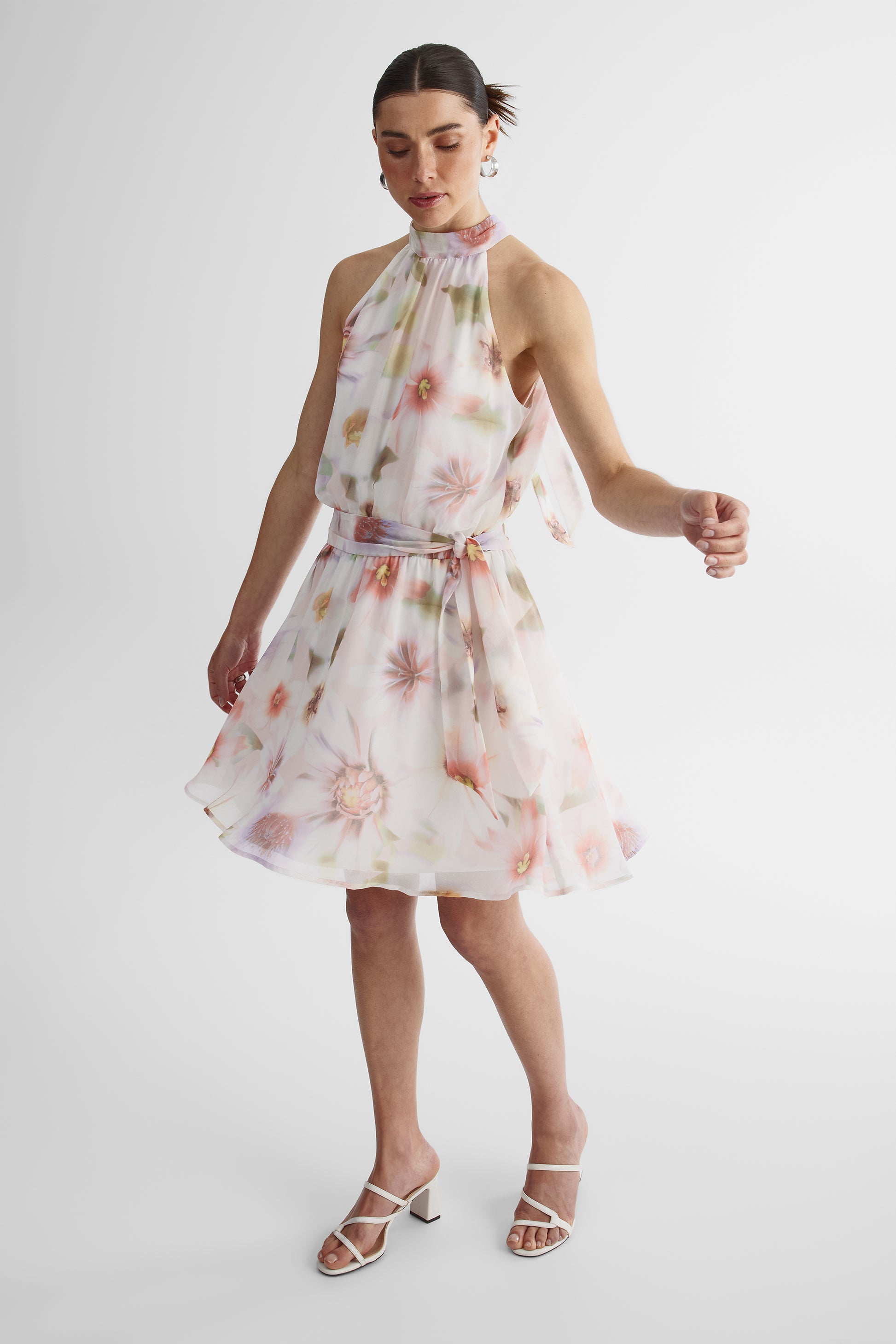 Robe mini sans manches dos noué - Femme && BLANC CASSÉ/MULTI