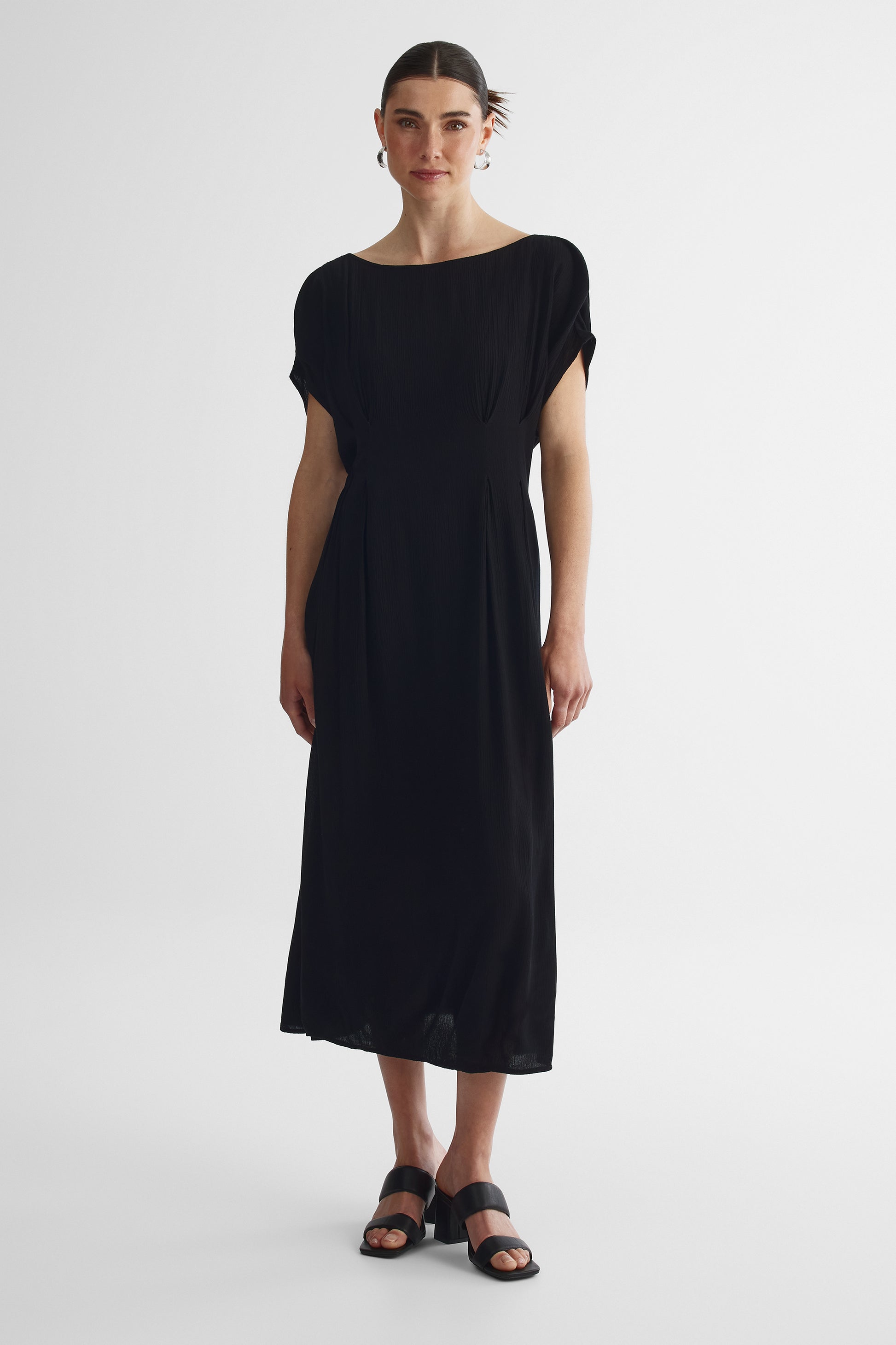 Robe midi dolman imprimée à manches flottantes - Femme && NOIR