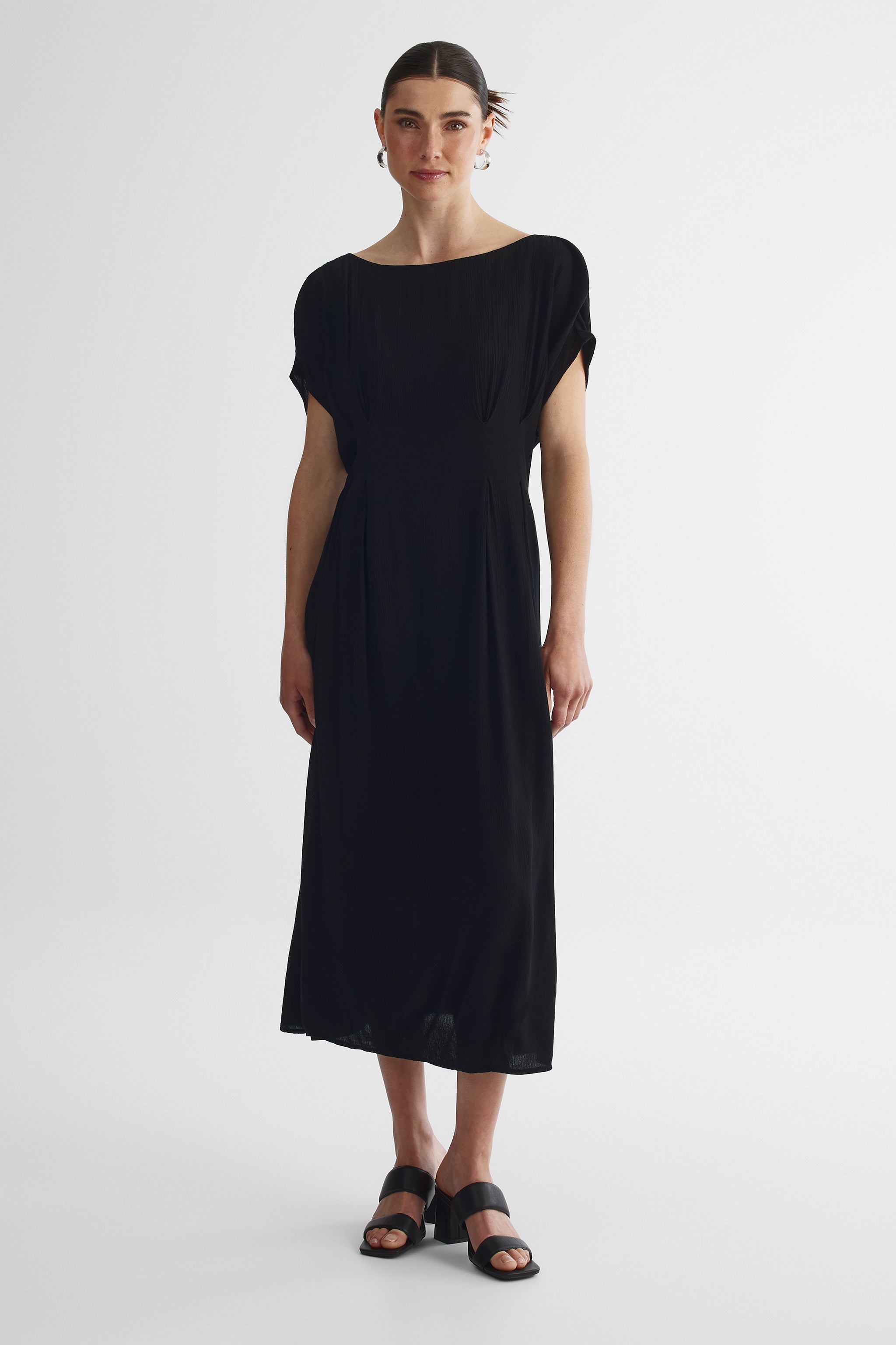 Robe midi dolman imprimée à manches flottantes - Femme && NOIR
