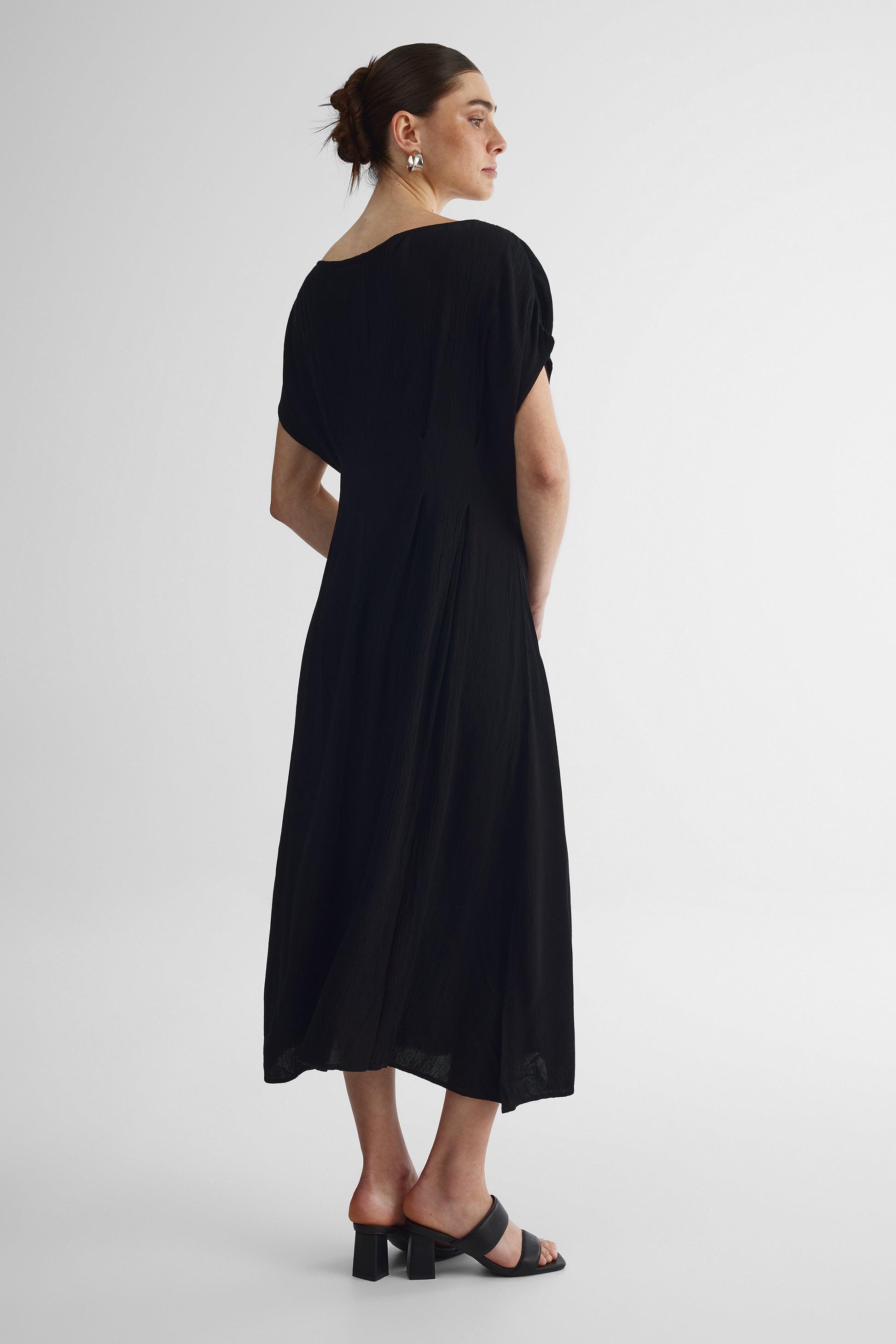 Robe midi dolman imprimée à manches flottantes - Femme && NOIR