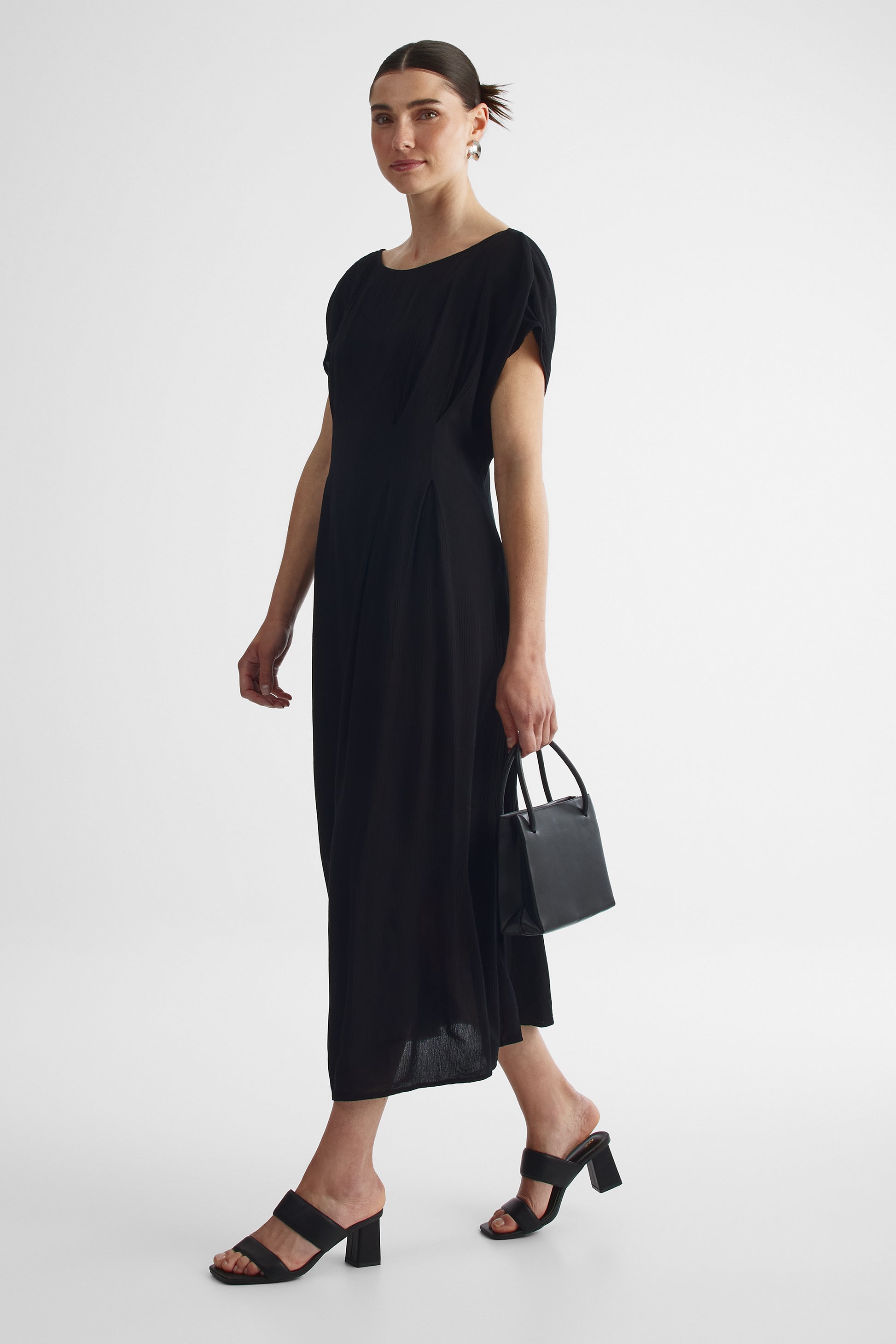 Robe midi dolman imprimée à manches flottantes - Femme && NOIR