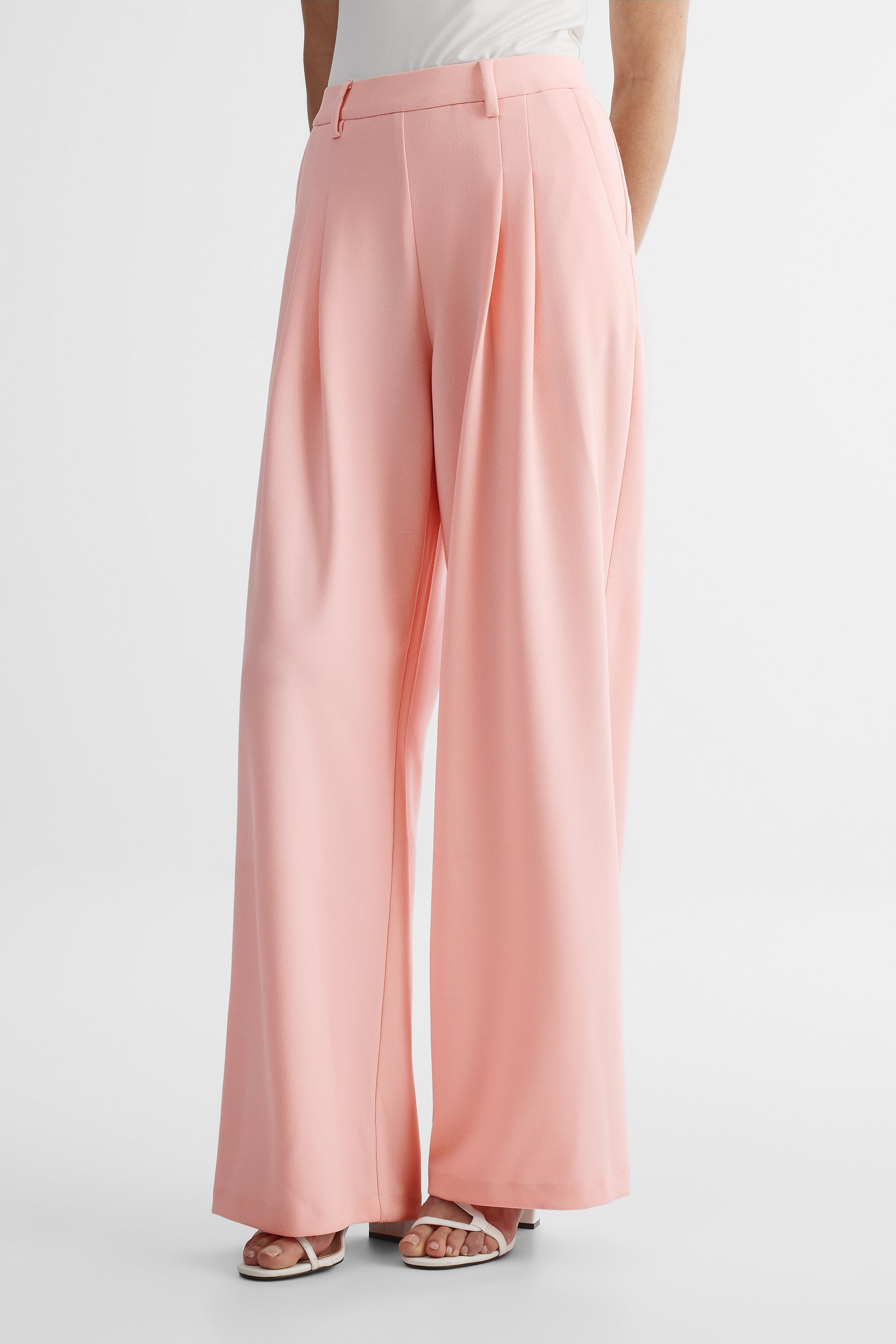 Pantalon taille haute jambe large en crêpe - Femme && ROSE