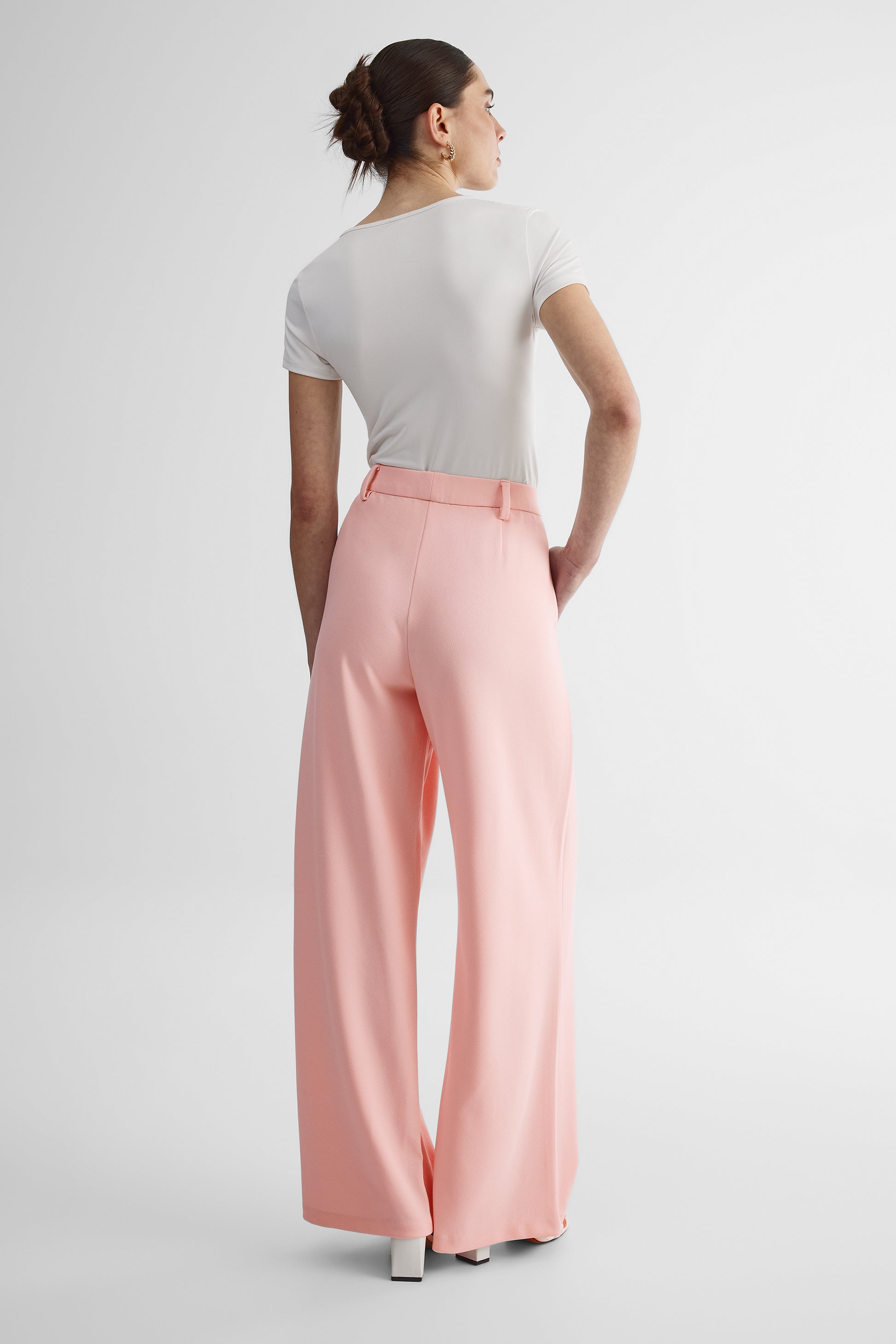 Pantalon taille haute jambe large en crêpe - Femme && ROSE