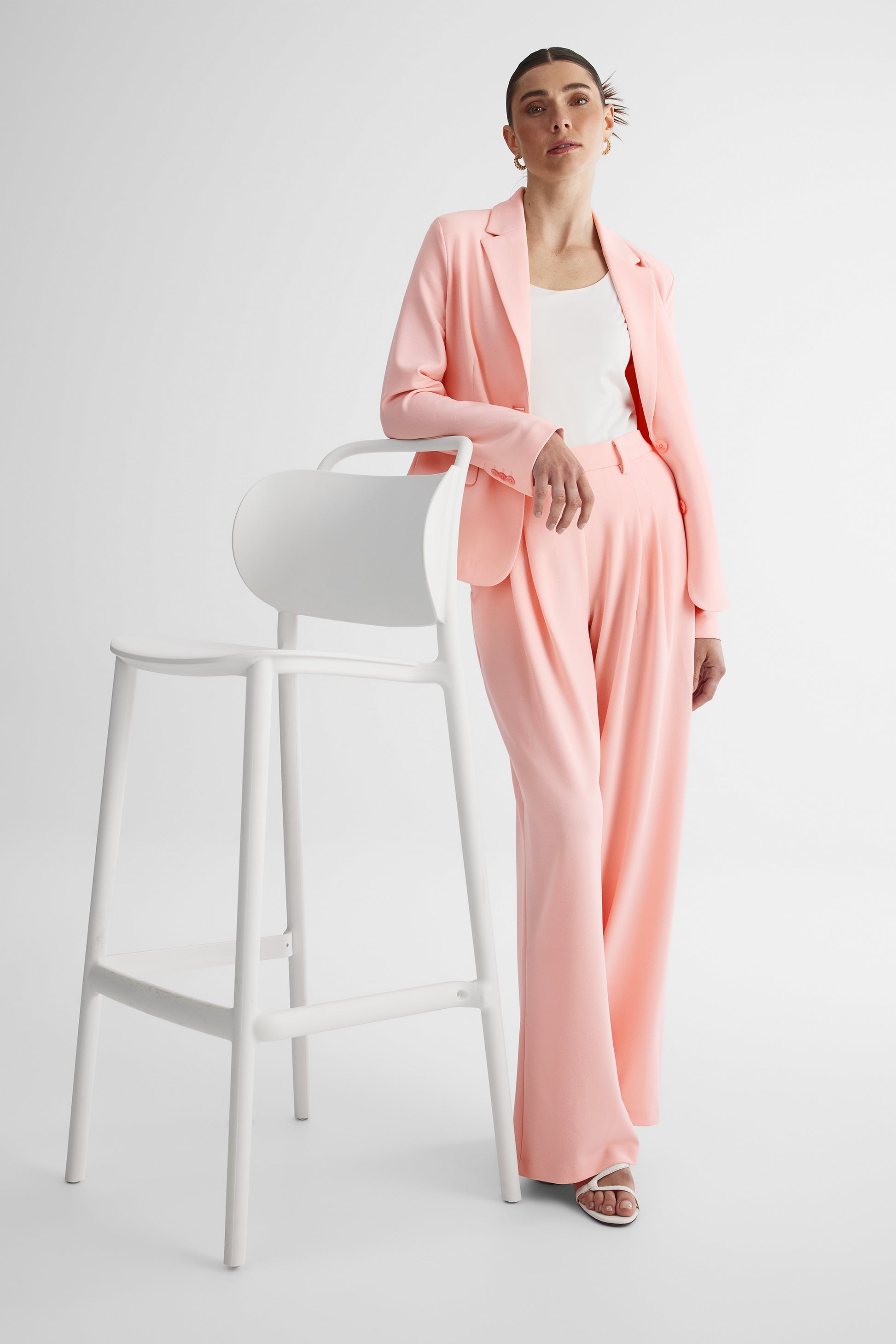 Pantalon taille haute jambe large en crêpe - Femme && ROSE