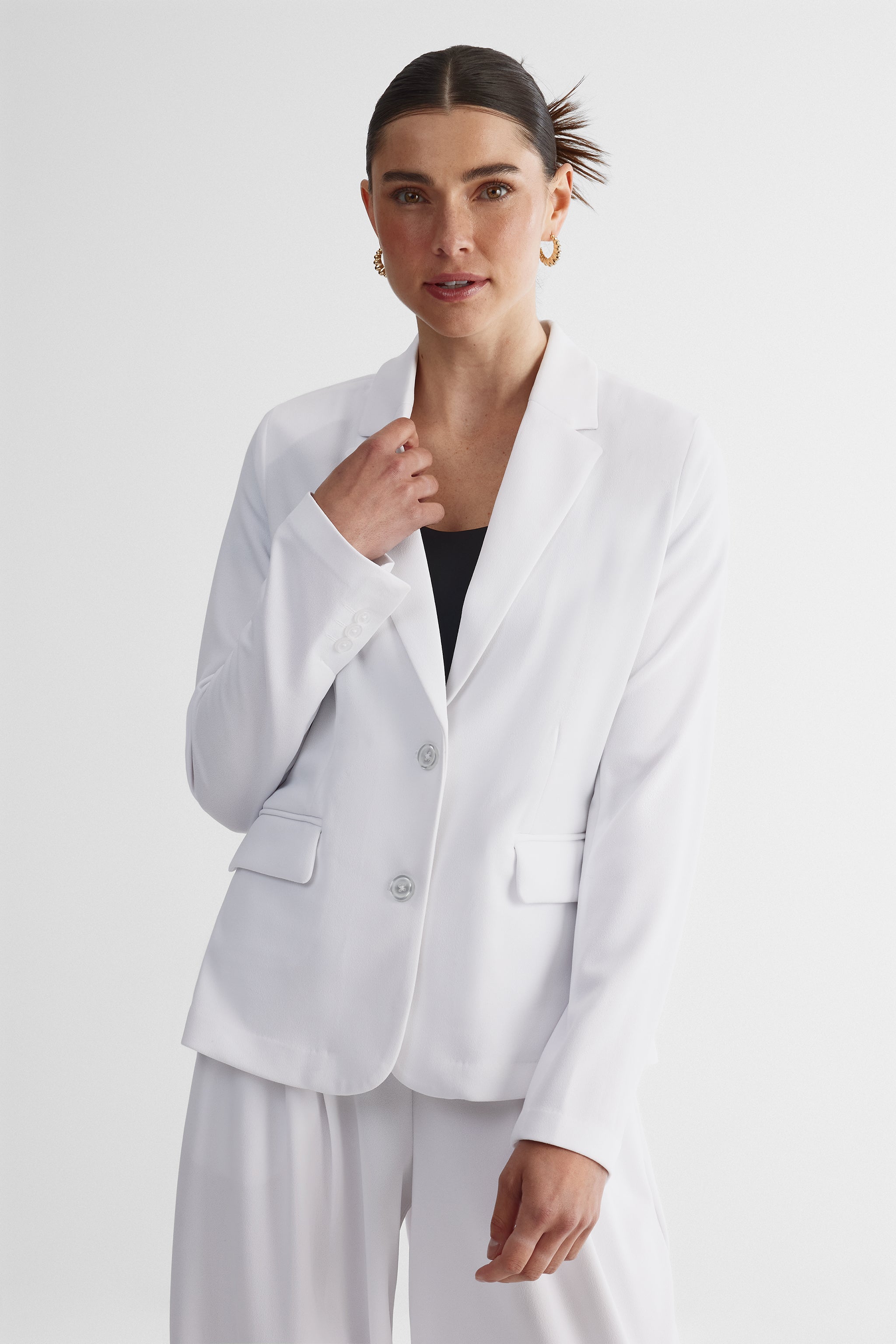 Veston semi-ajusté à 2 boutons crêpe - Femme && BLANC CASSÉ