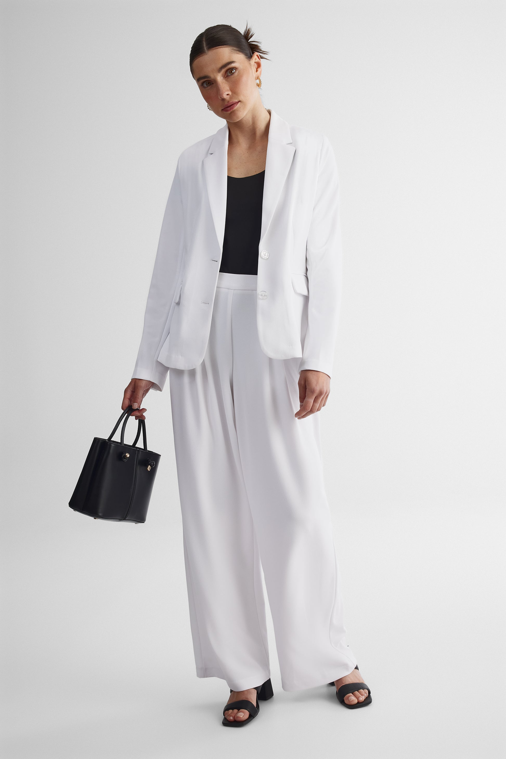 Veston semi-ajusté à 2 boutons crêpe - Femme && BLANC CASSÉ