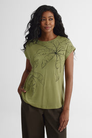 T-shirt col rond imprimé - Femme && VERT