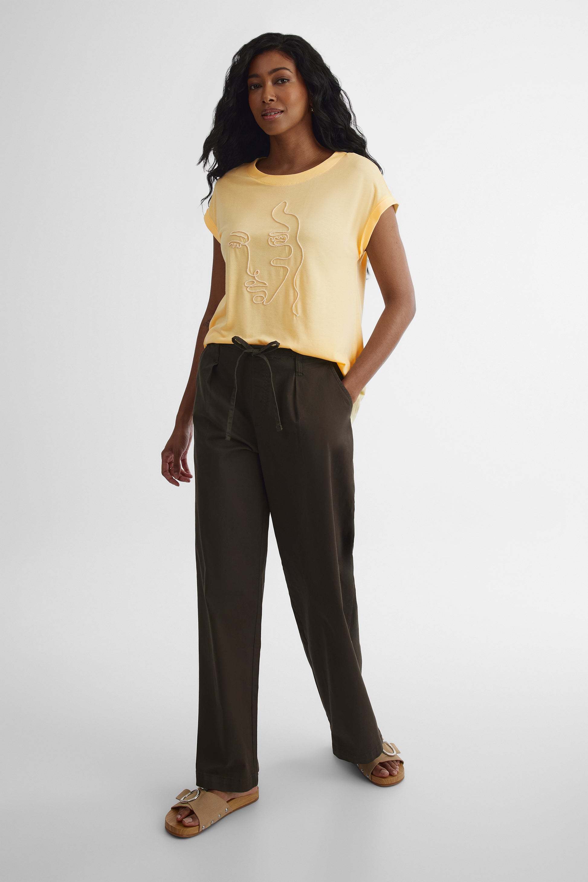 T-shirt col rond imprimé - Femme && JAUNE