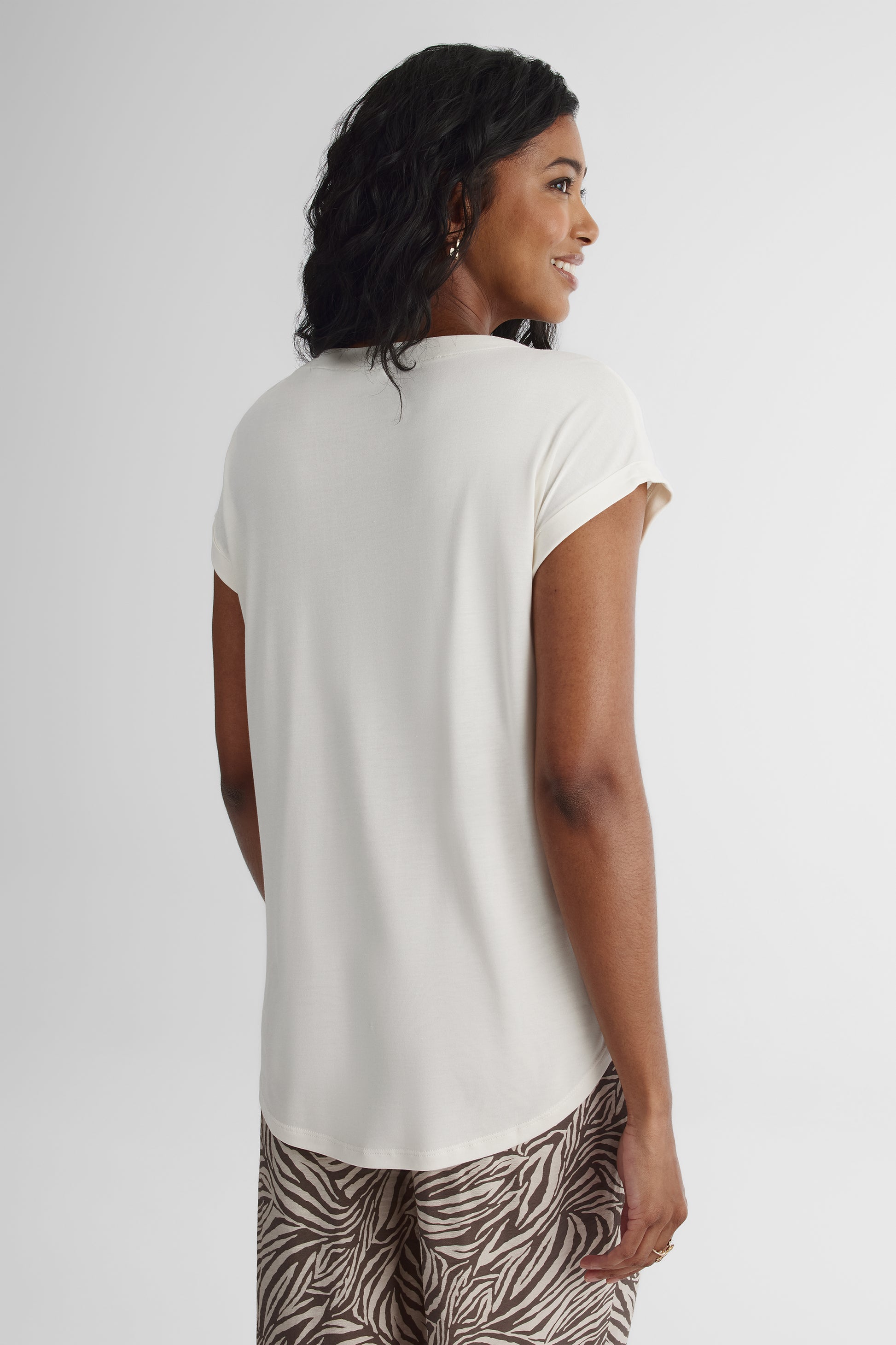 T-shirt col rond imprimé - Femme && BLANC CASSÉ