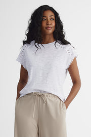 T-shirt manches courtes brodé - Femme && BLANC