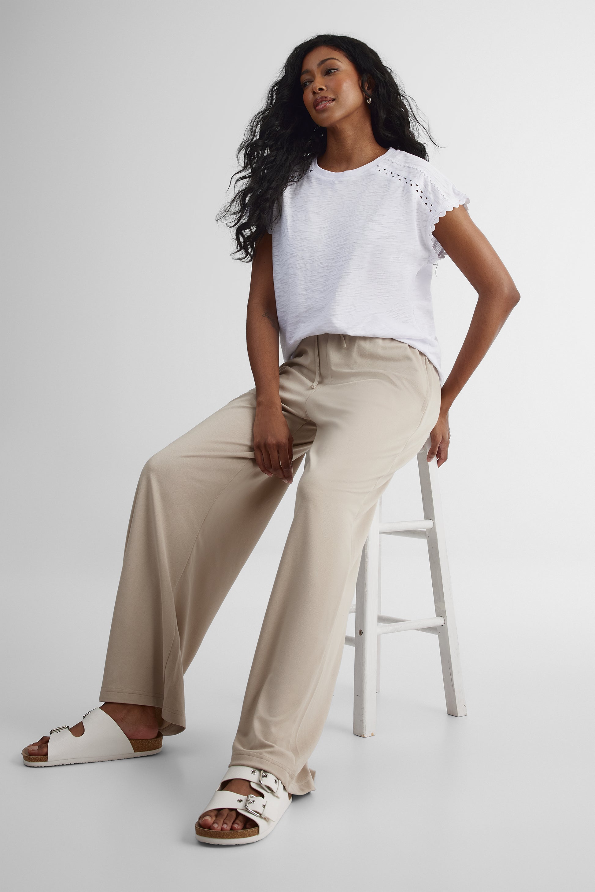 T-shirt manches courtes brodé - Femme && BLANC