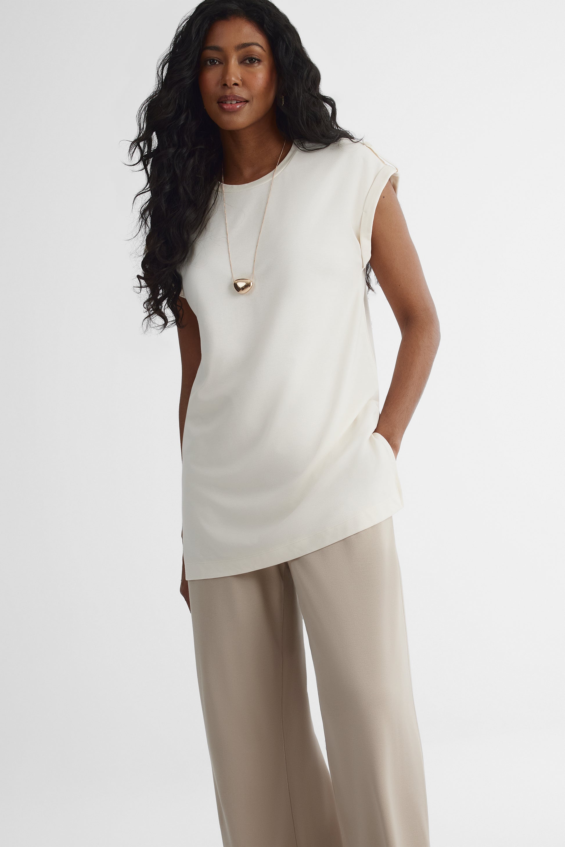 T-shirt à manches courtes loose fit - Femme && BLANC CASSÉ