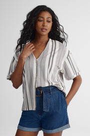 Blouse col V à manches courtes - Femme && NOIR/MULTI