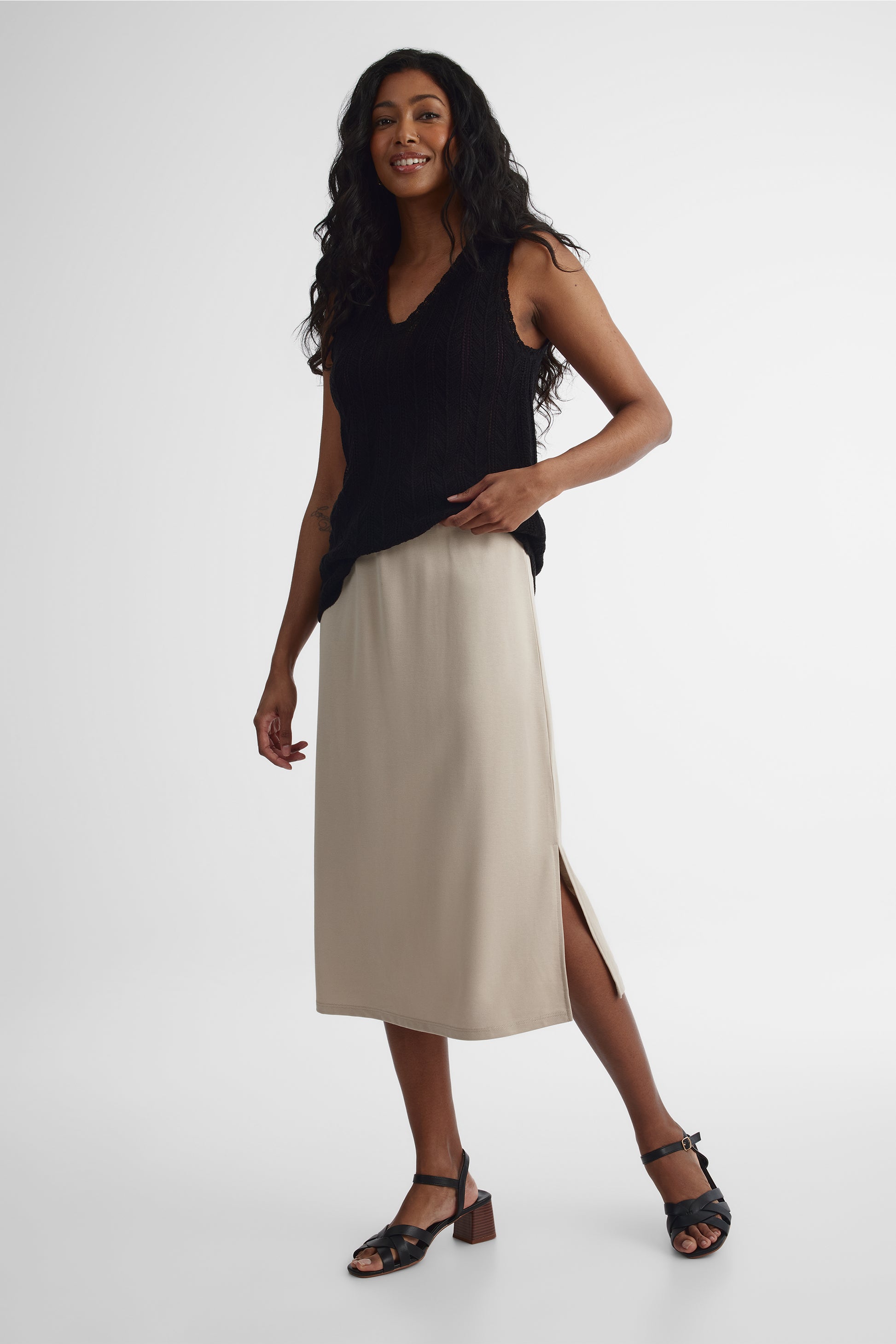 Camisole V neck en lin - Femme && NOIR